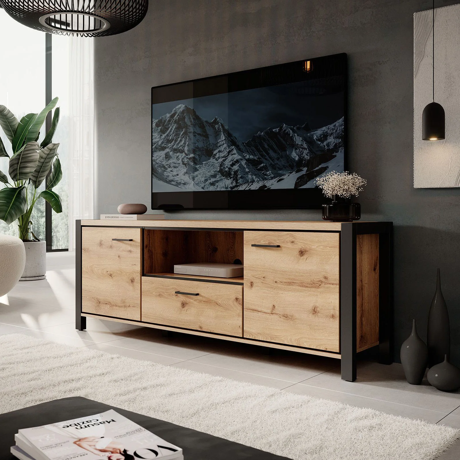 Acapulco - TV-Meubel - Eiken/zwart - 180 cm