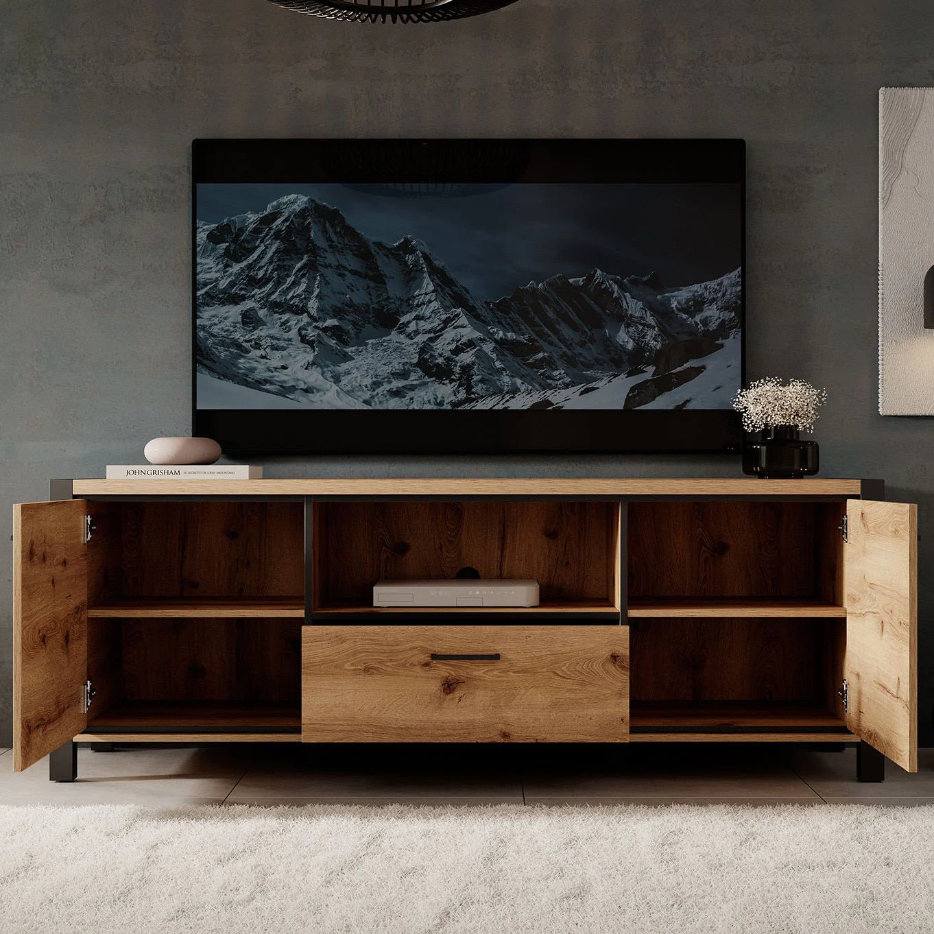 Acapulco - TV-Meubel - Eiken/zwart - 180 cm - Image 2
