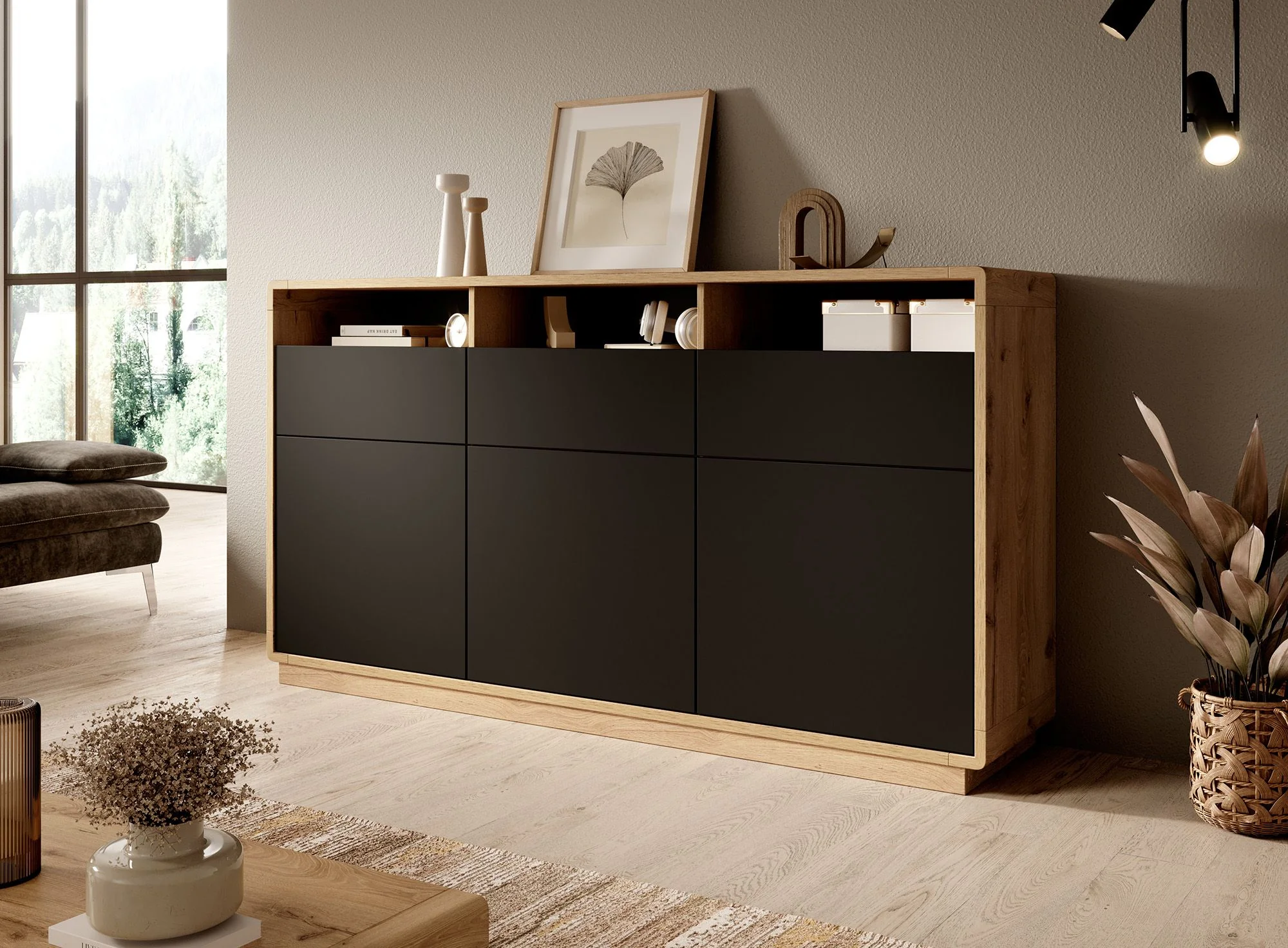 Acuna - Dressoir - Zwart/eiken - 180x40x96 cm