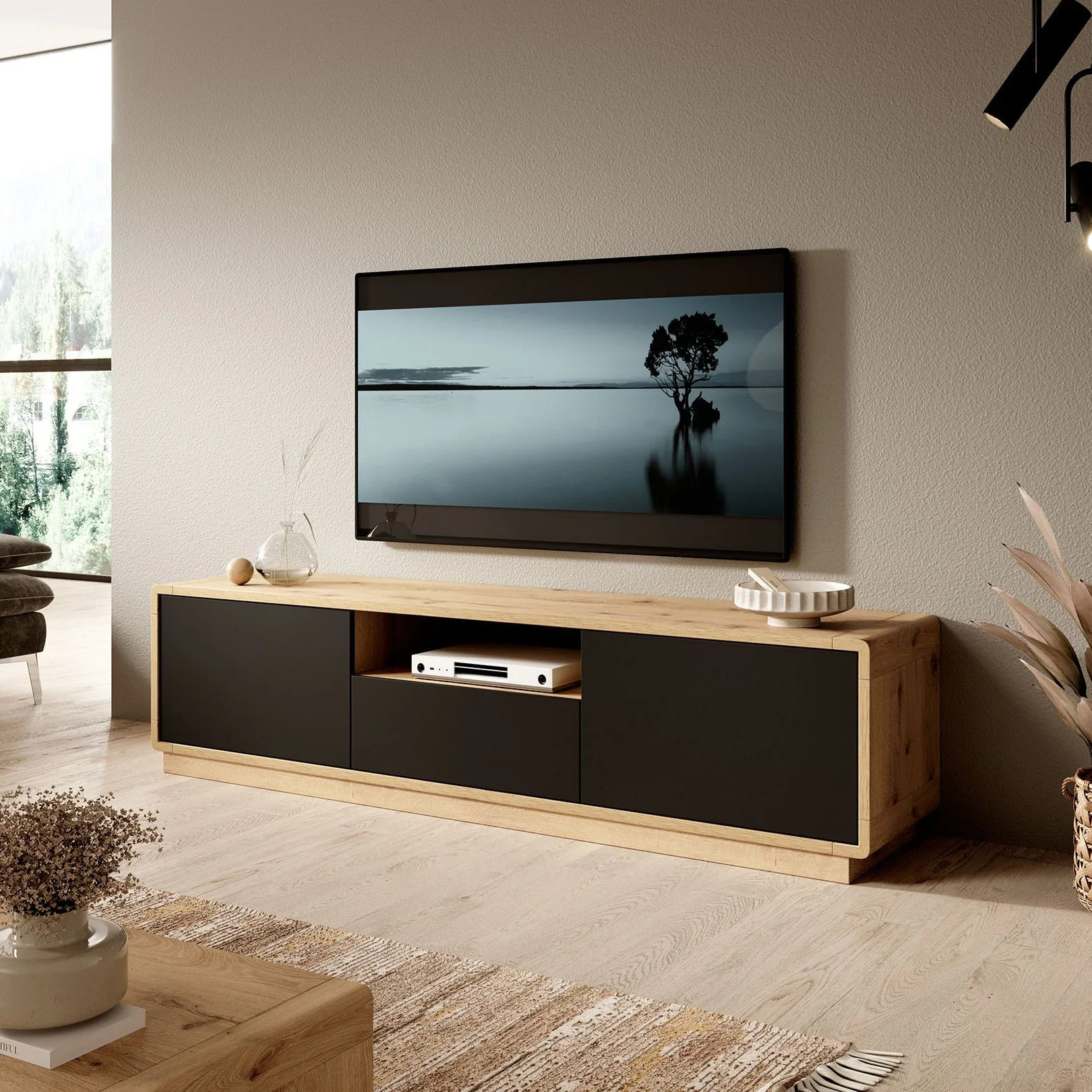 Acuna - TV-Meubel - Zwart/eiken - 180 cm
