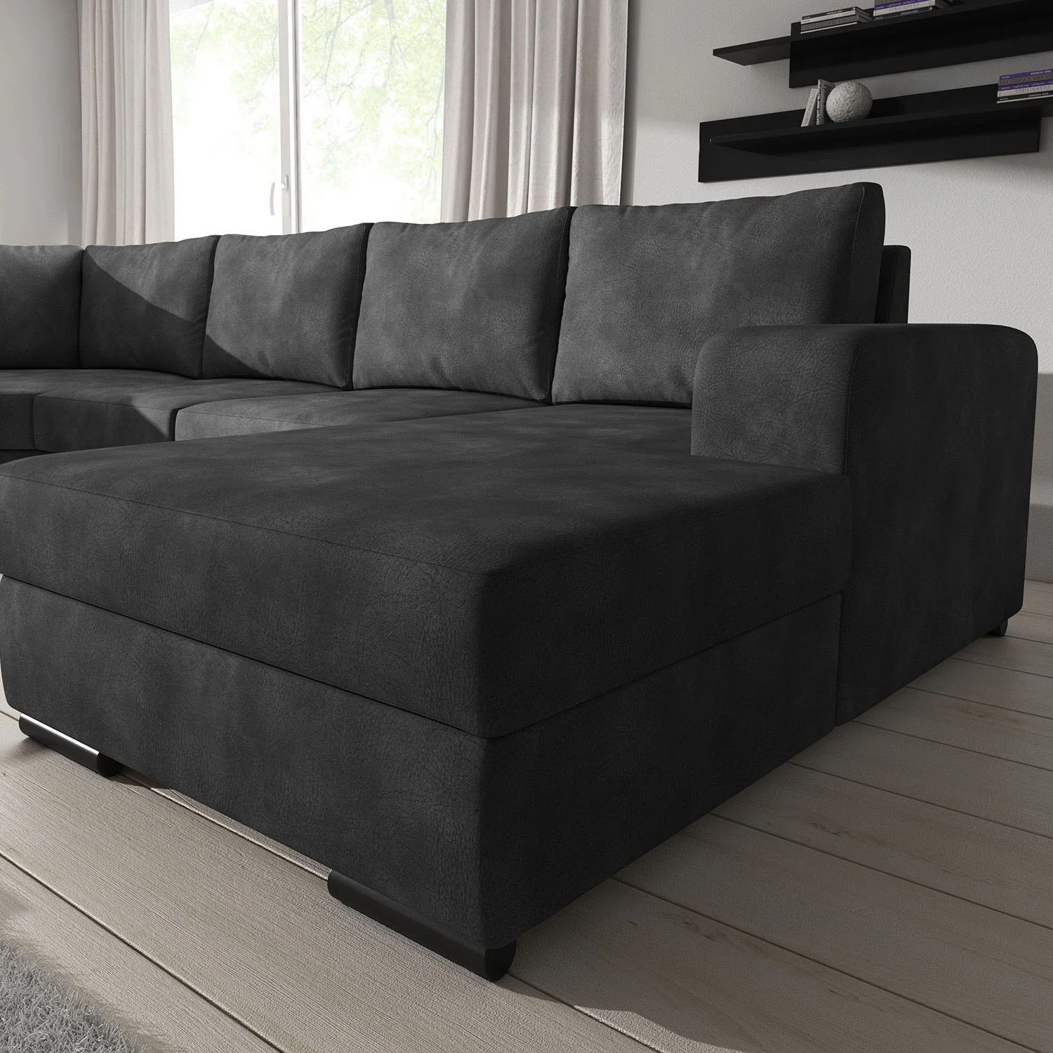 Adel - Hoekbank 5-zits met chaise longue - Kunstleer antraciet - Rechts - Image 3