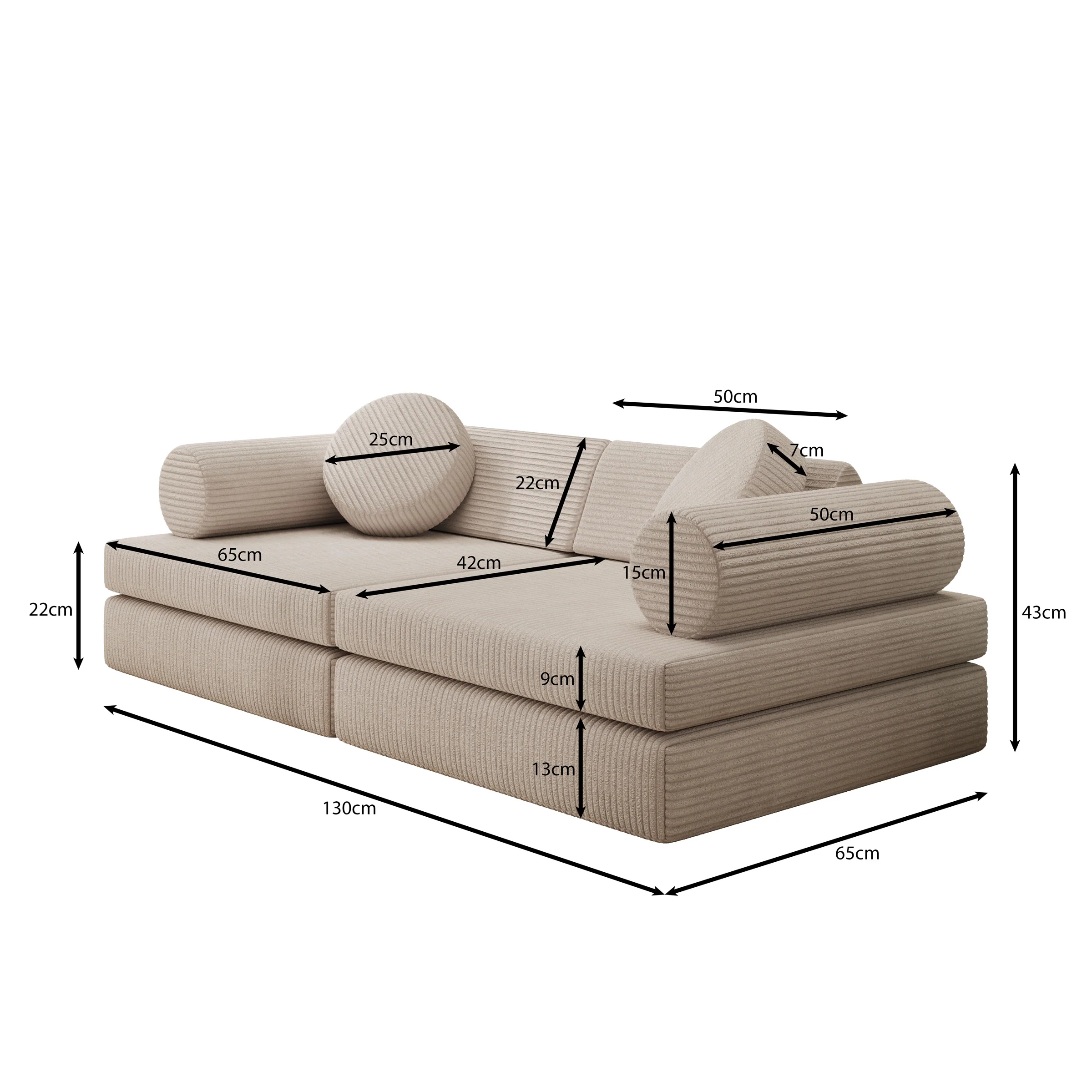 Afterglow - Speelbank - Ribstof beige - 130x65x43 cm - Image 6