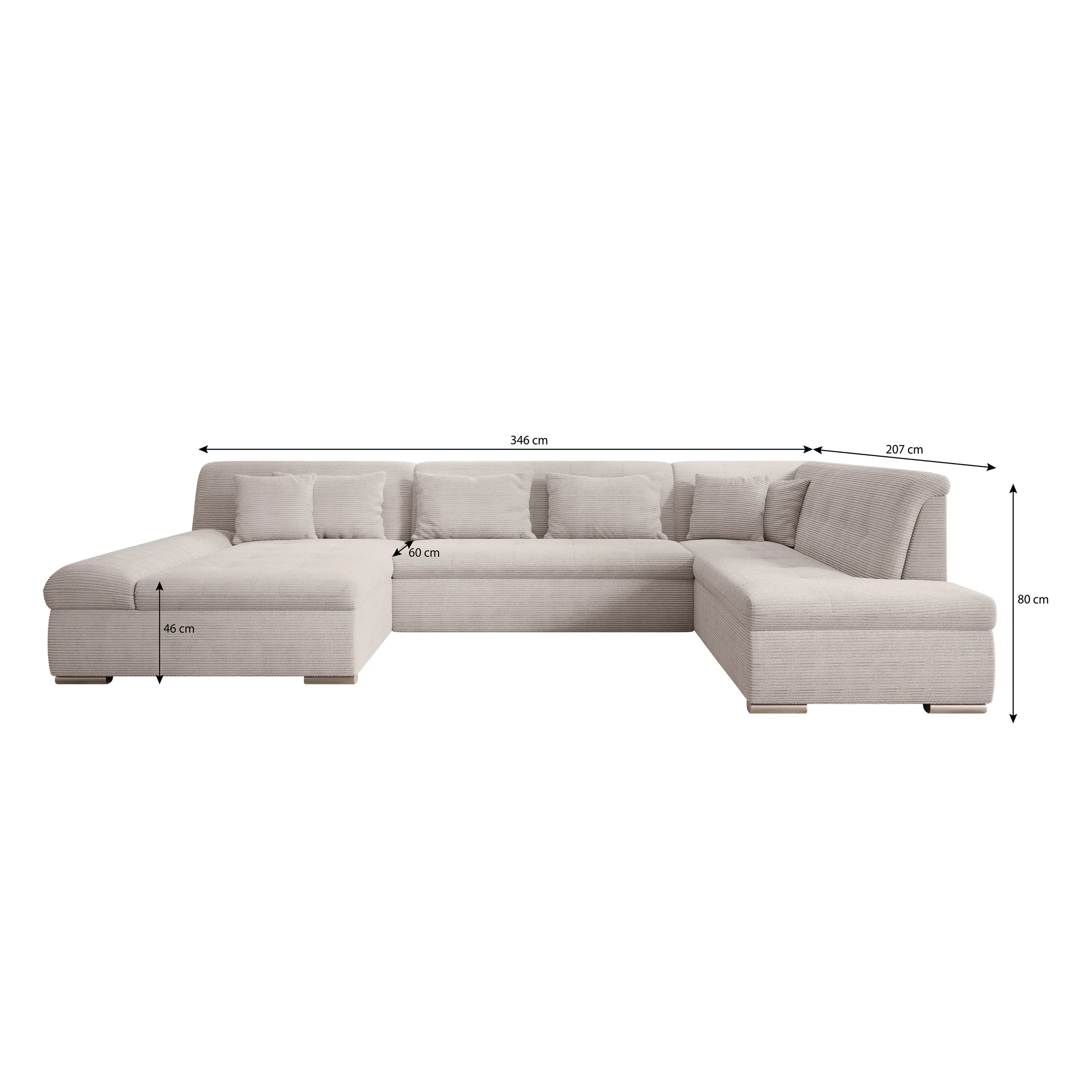 Alberta XL - Hoekbank 5-zits met slaapfunctie - Ribstof beige - Rechts - 346x207x80 cm - Image 7