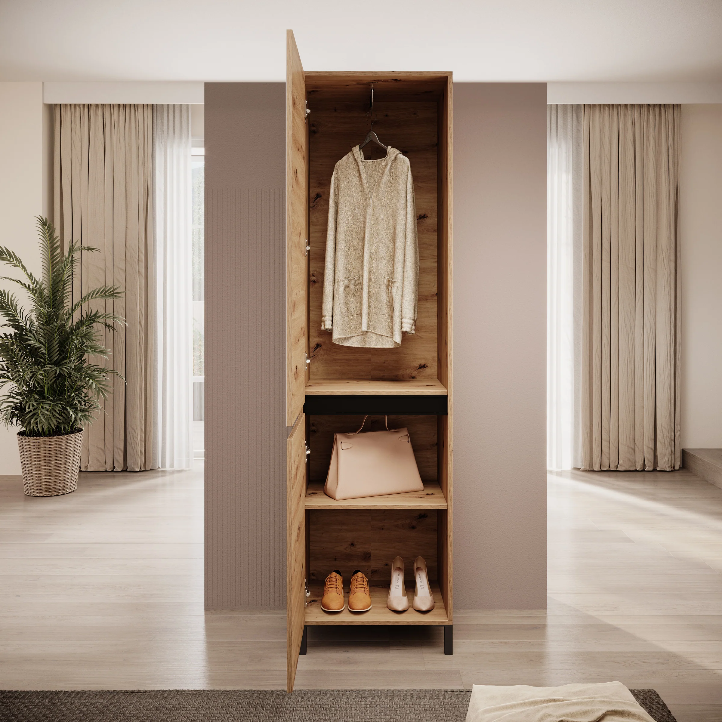 Alessa - Halkast met 2 deuren - Eiken  - 55x40x206 cm - Image 2