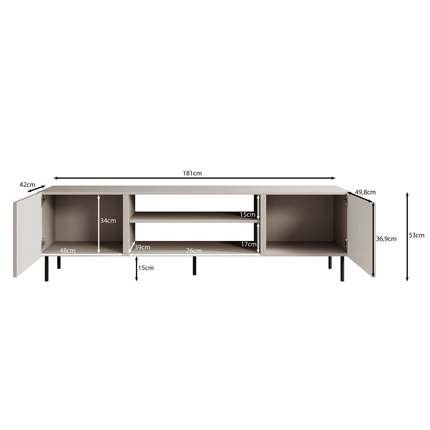 Alex - TV-Meubel met 2 deuren - Beige - 181 cm - Image 5