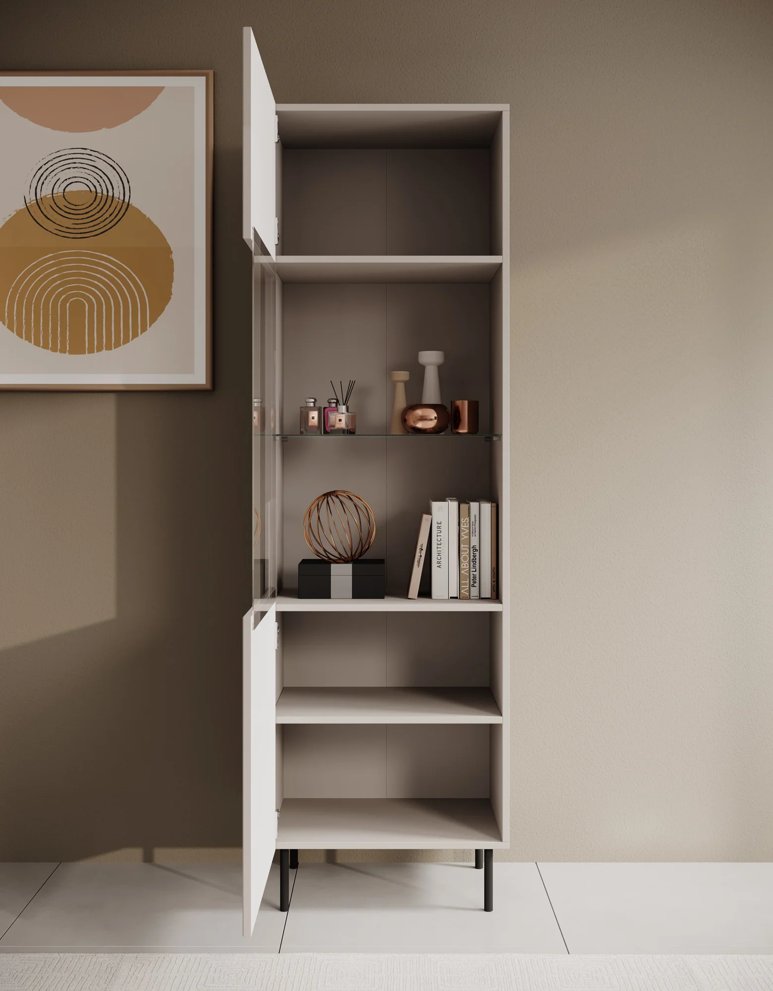 Alex - Vitrinekast - Beige - 55x42x185 cm - Image 3