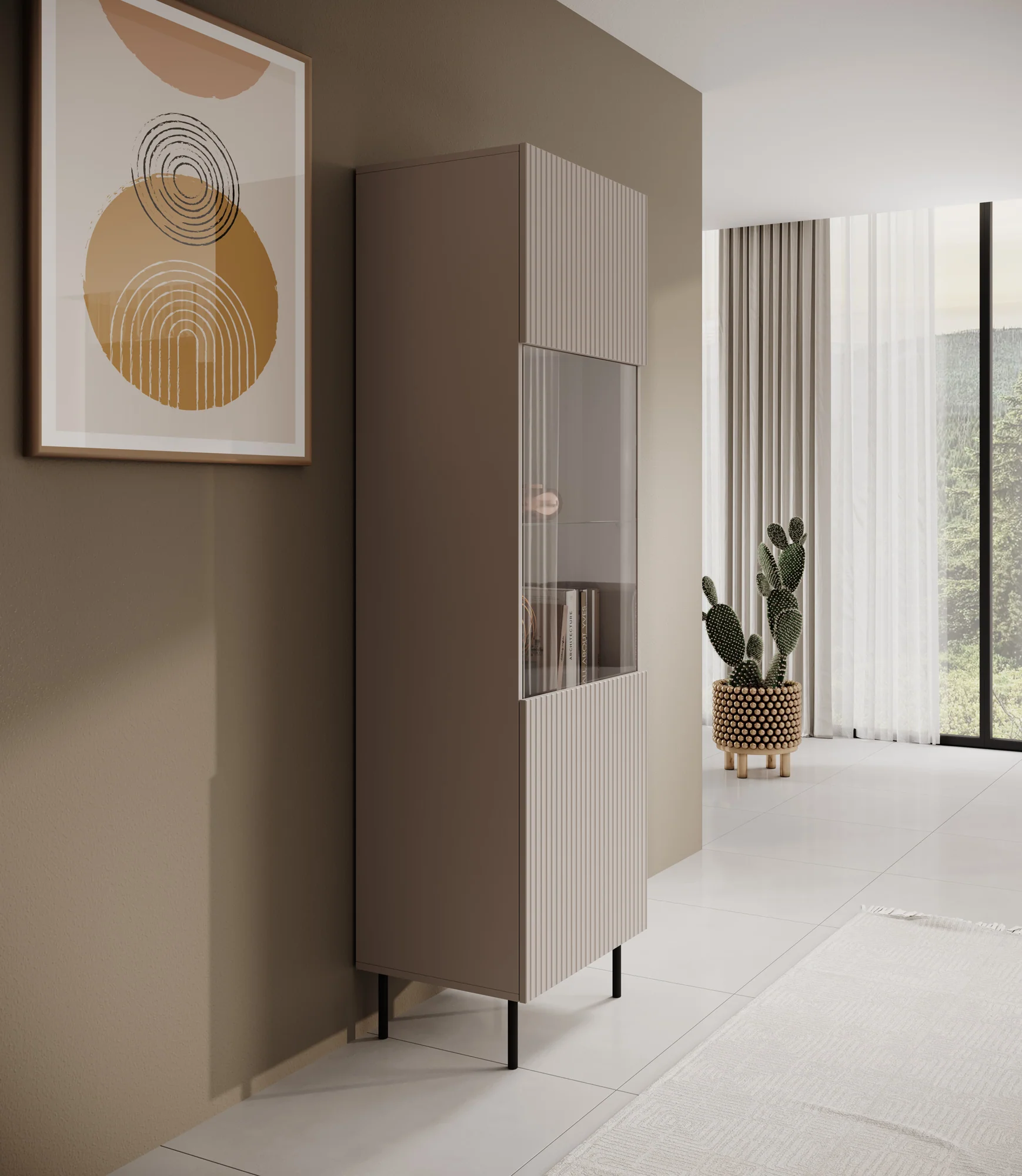 Alex - Vitrinekast - Beige - 55x42x185 cm - Image 4
