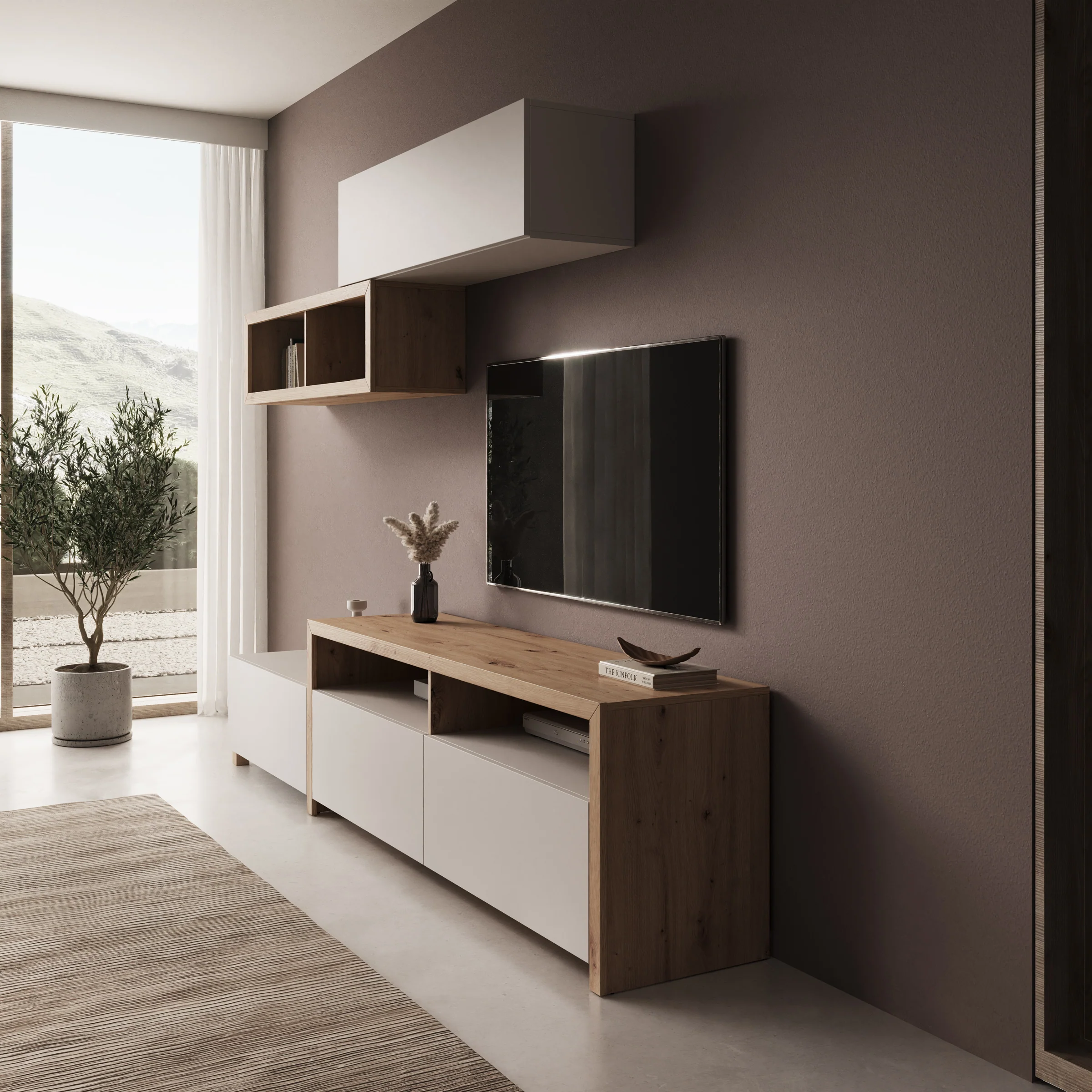 Amedeo - Wandmeubel - Beige/Eikenpatroon - 237x42x57 cm - Image 4