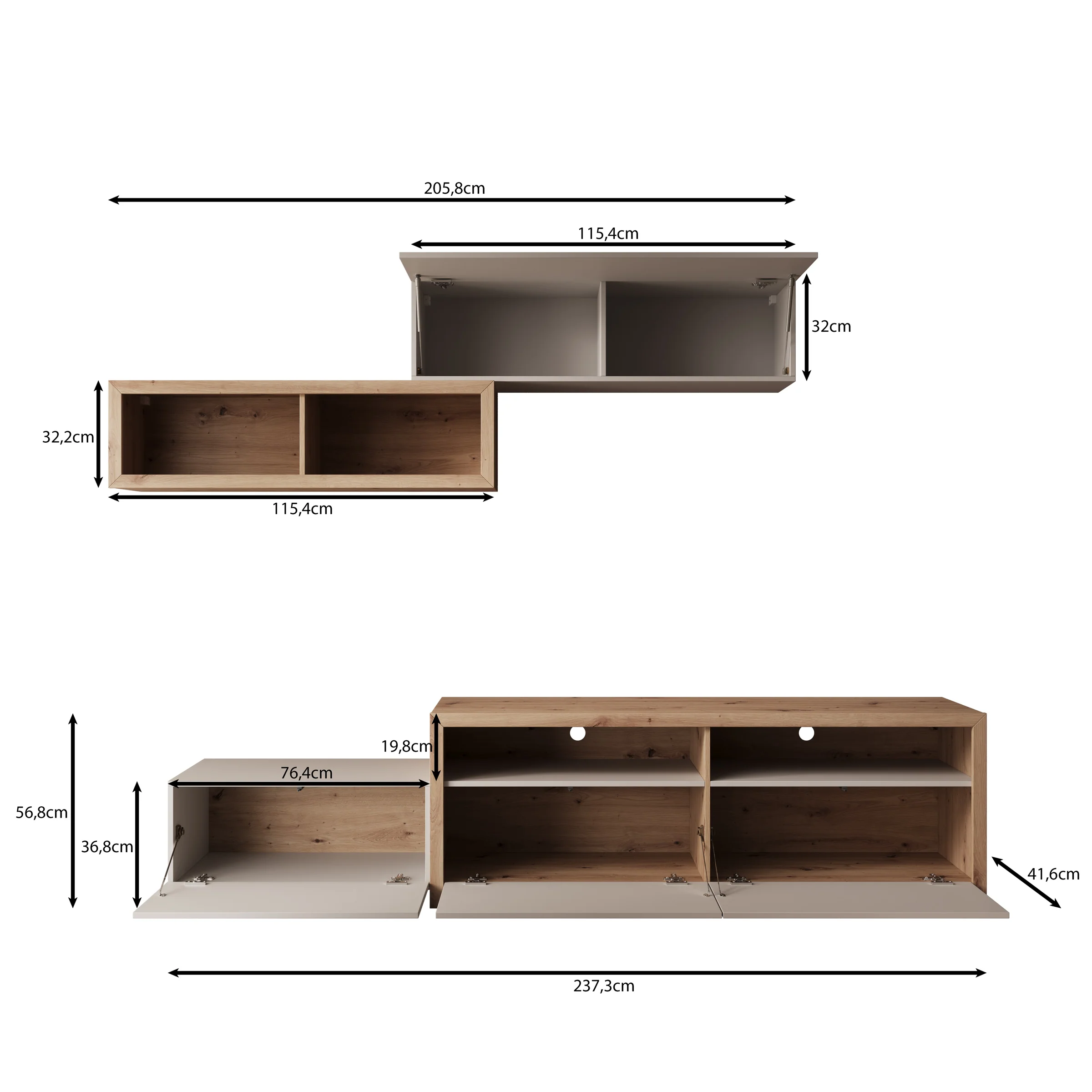 Amedeo - Wandmeubel - Beige/Eikenpatroon - 237x42x57 cm - Image 6