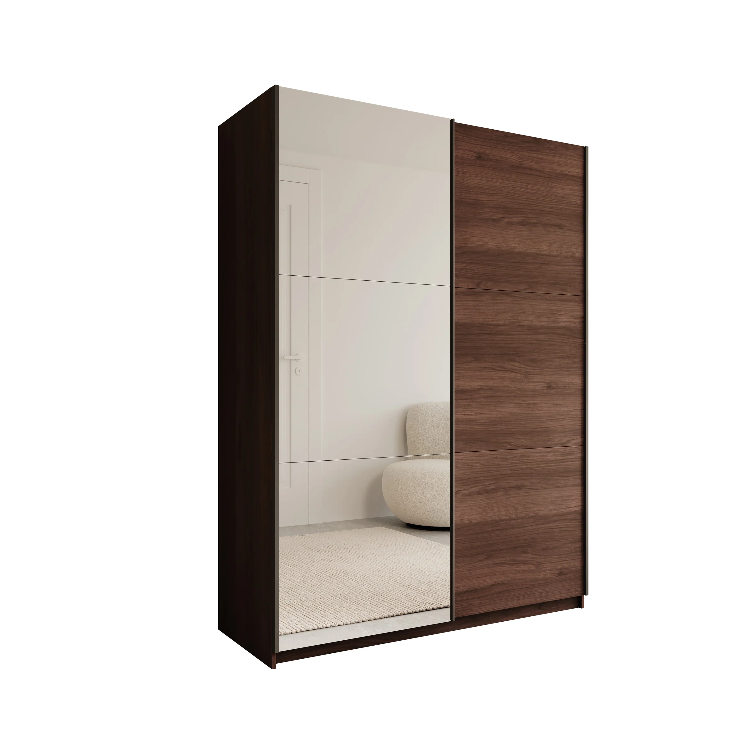 Andros - Kledingkast met schuifdeuren - Donker eiken - 150x58x207 cm - Image 6