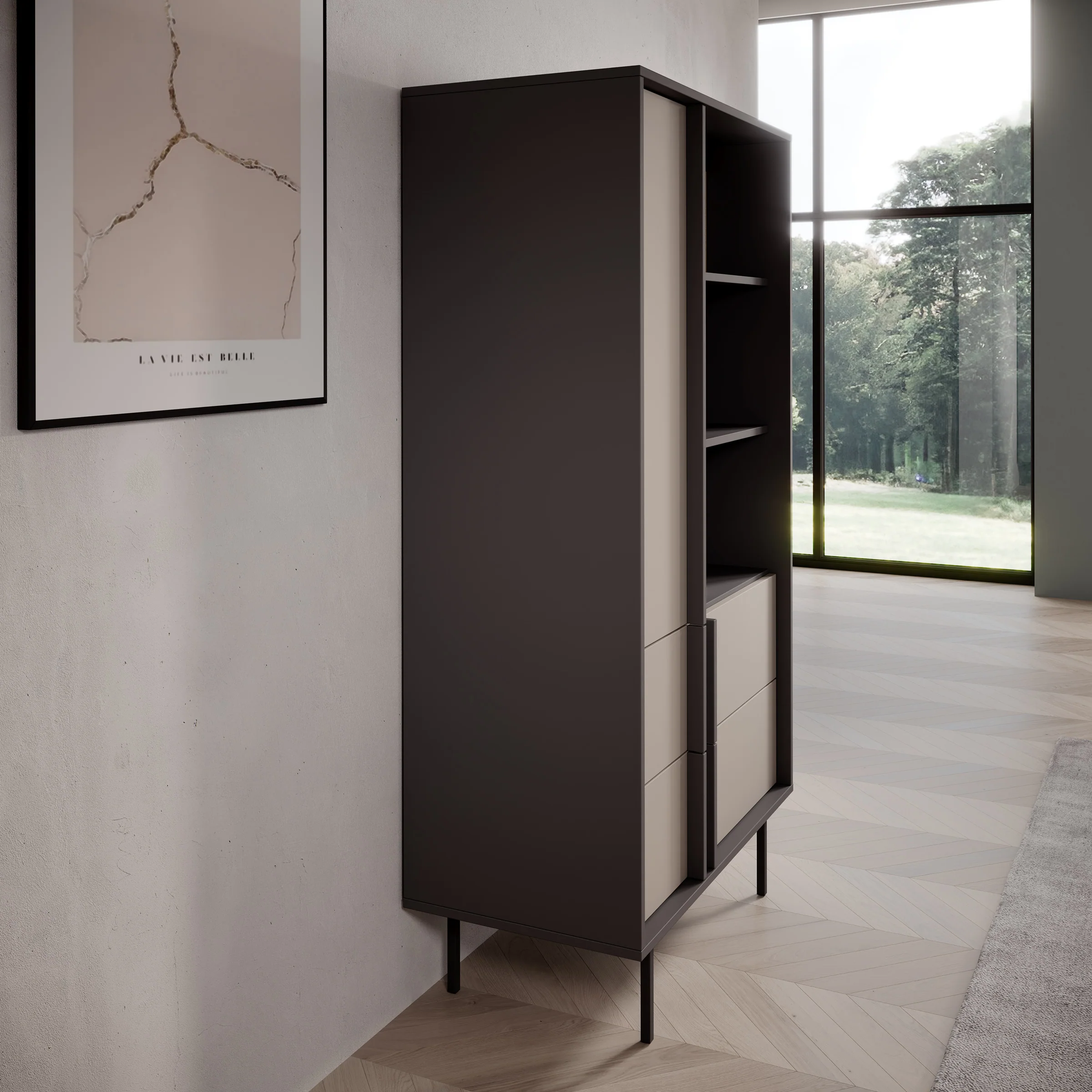 Antigo - Boekenkast - Beige/Antraciet - 83x43x155 cm - Image 4