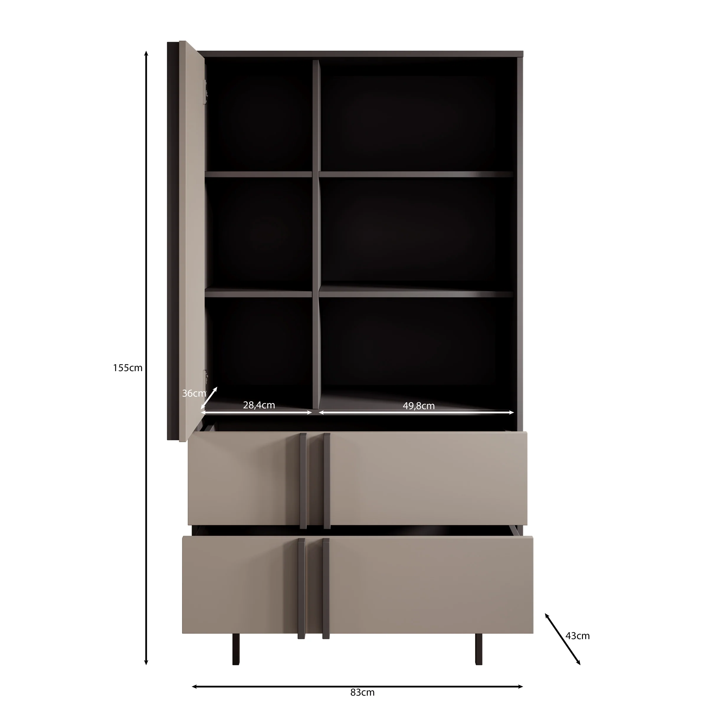 Antigo - Boekenkast - Beige/Antraciet - 83x43x155 cm - Image 5
