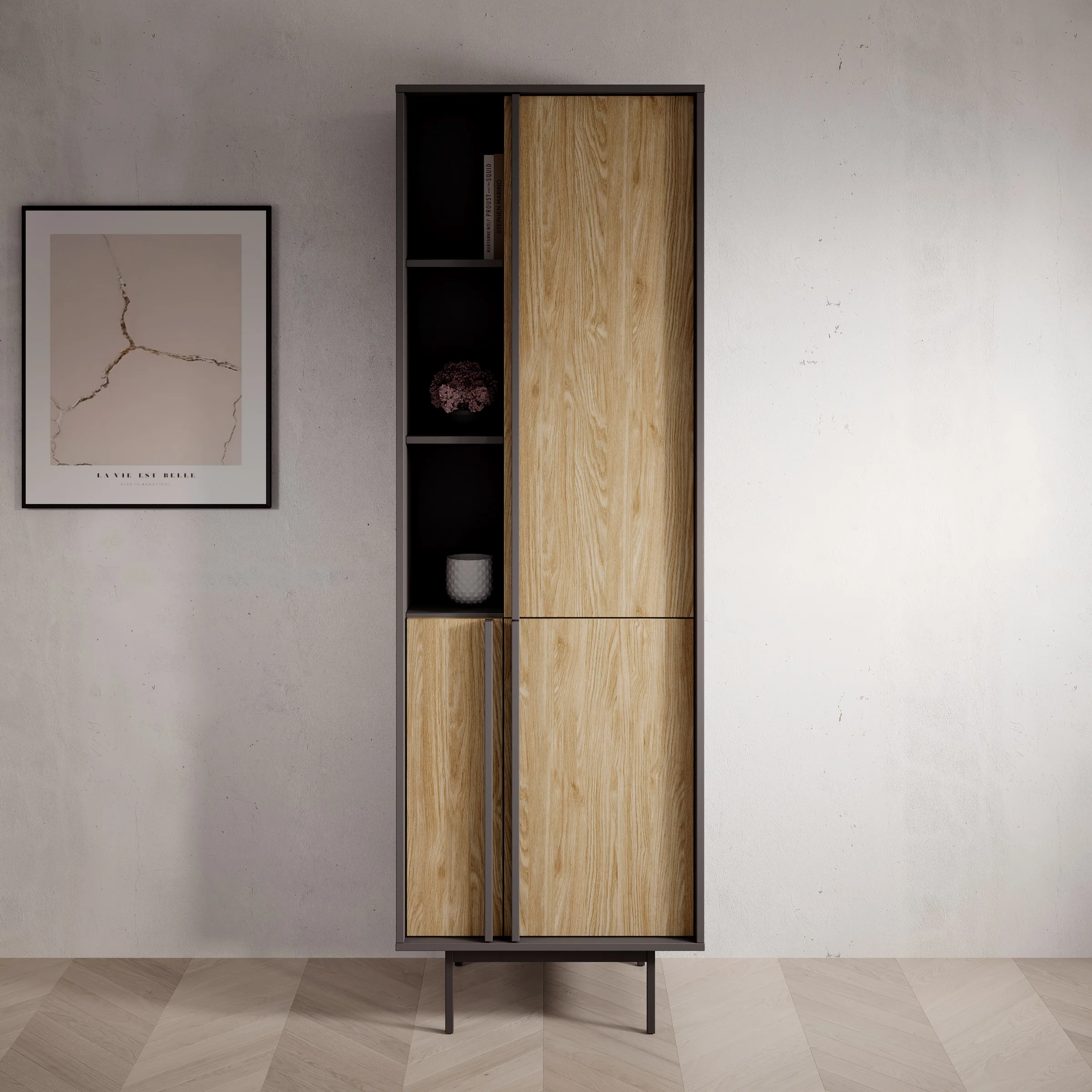 Antigo - Boekenkast - Eiken/Antraciet - 63x43x195 cm - Image 3