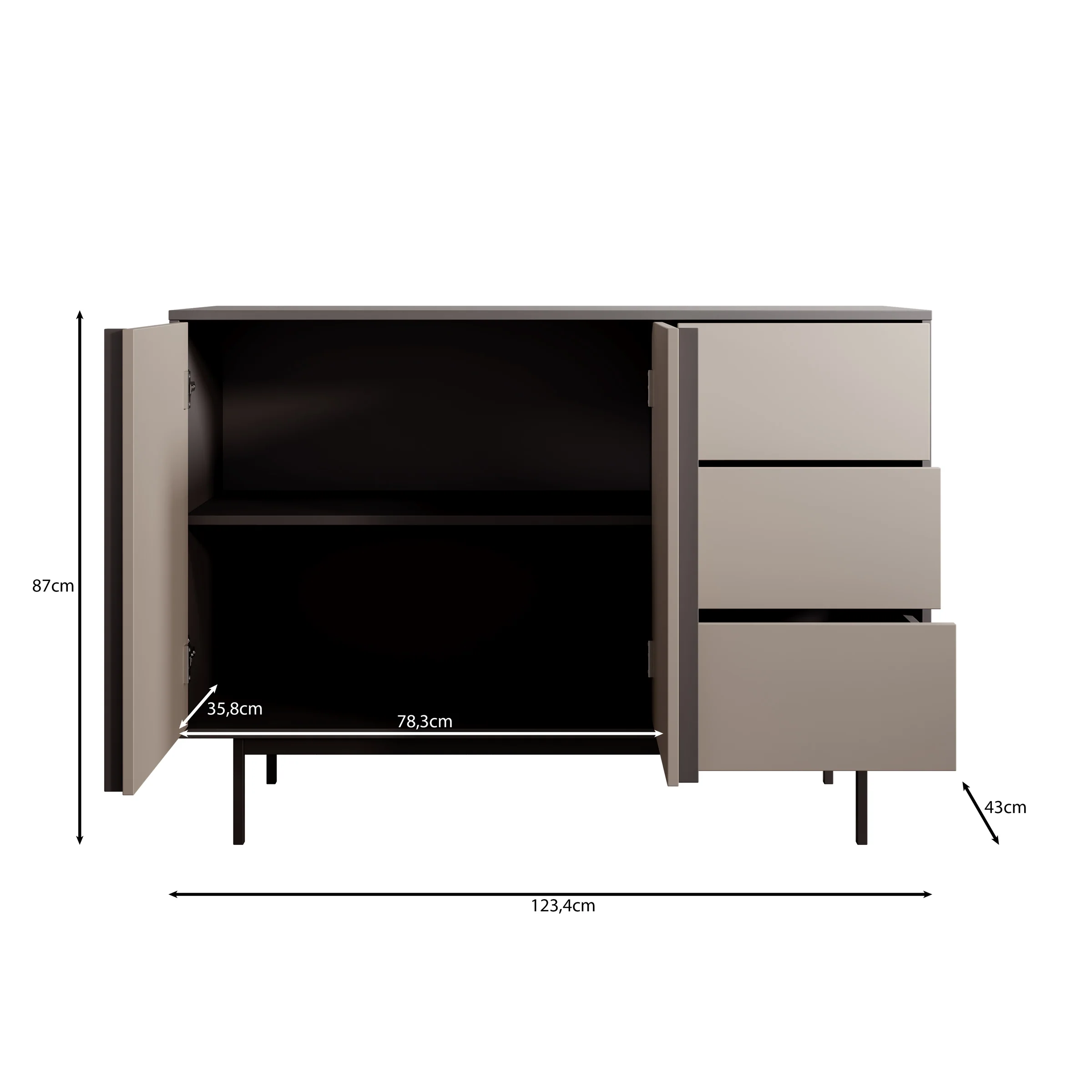 Antigo - Dressoir - Beige/Antraciet - 123x43x87 cm - Image 6