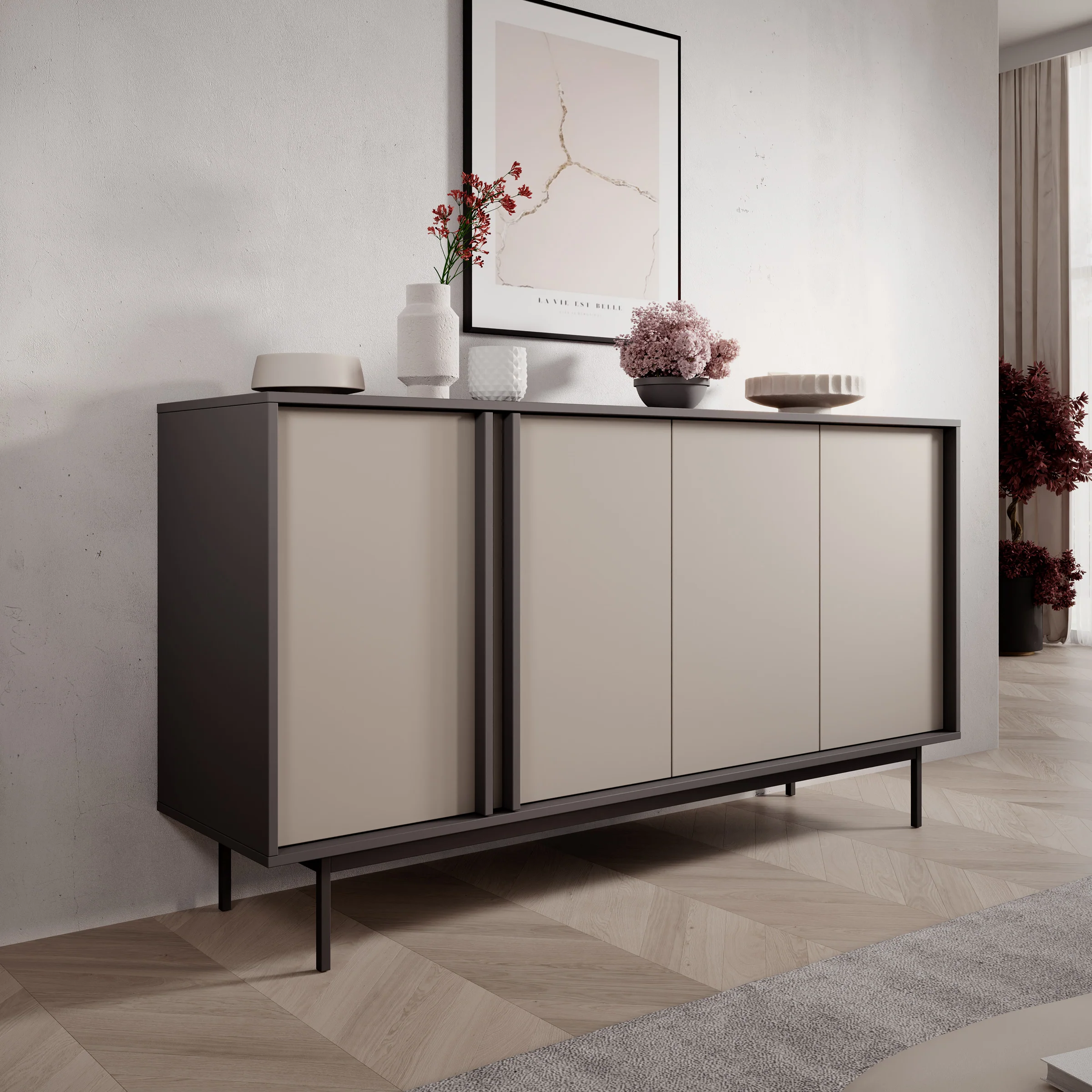 Antigo - Dressoir - Beige/Antraciet - 163x43x87 cm