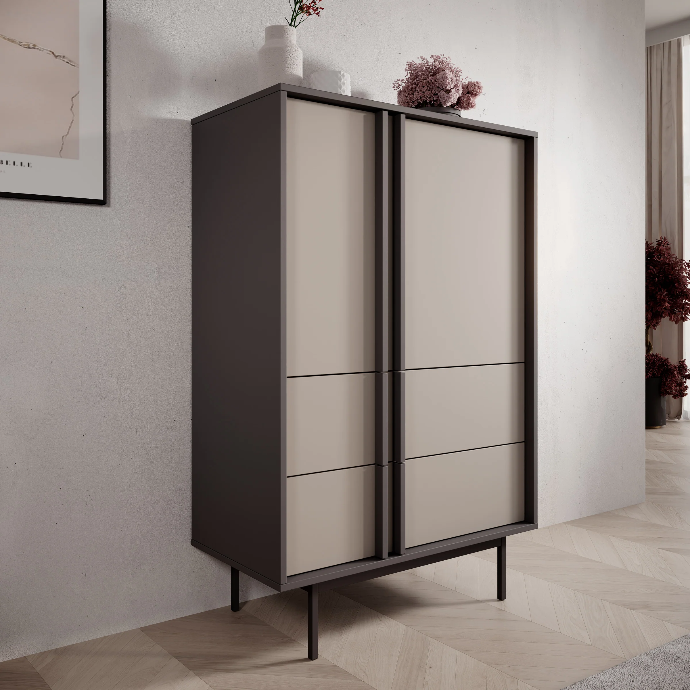 Antigo - Dressoir - Beige/Antraciet - 83x43x127 cm