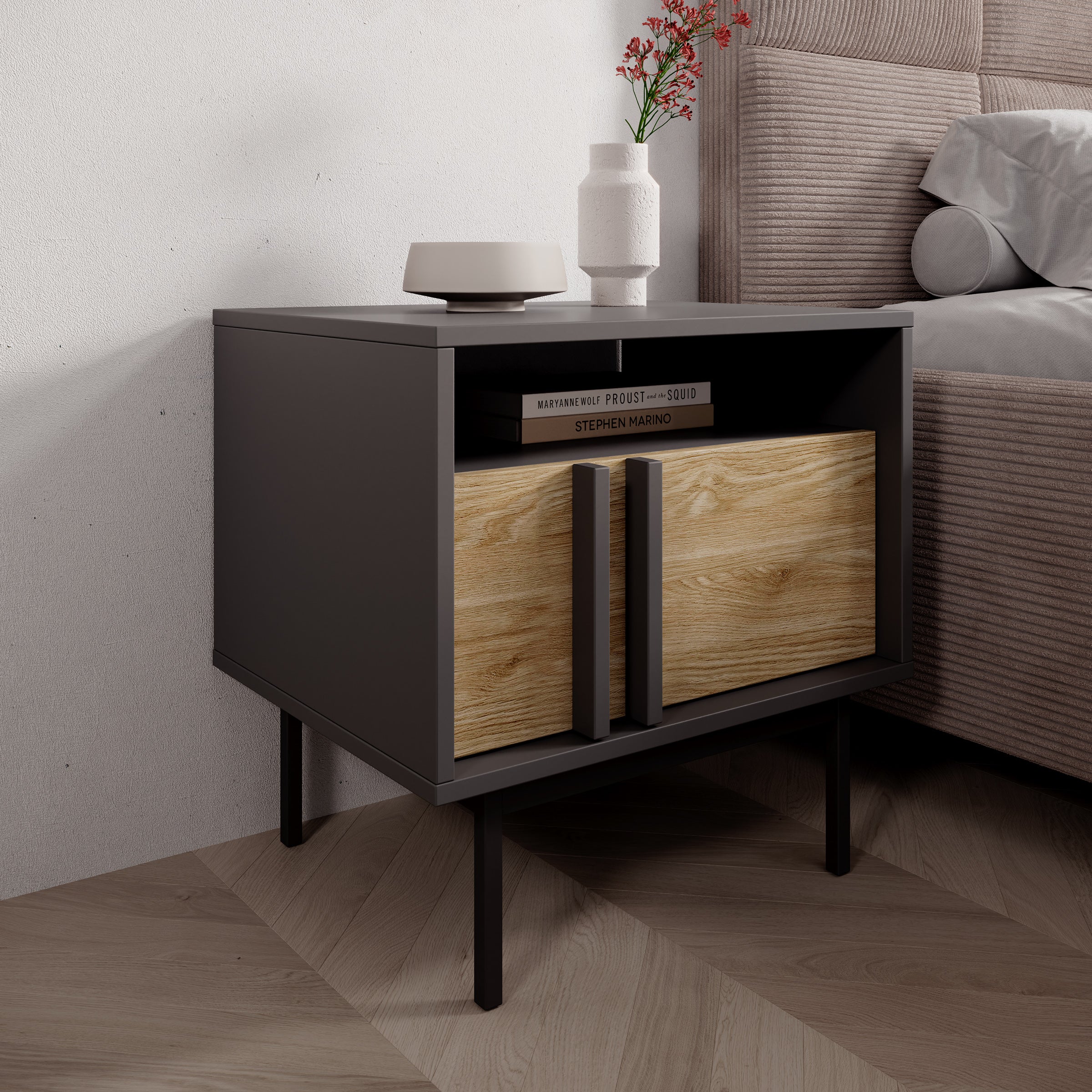 Antigo - Nachtkastje - Eiken/Antraciet - 53x43x53 cm