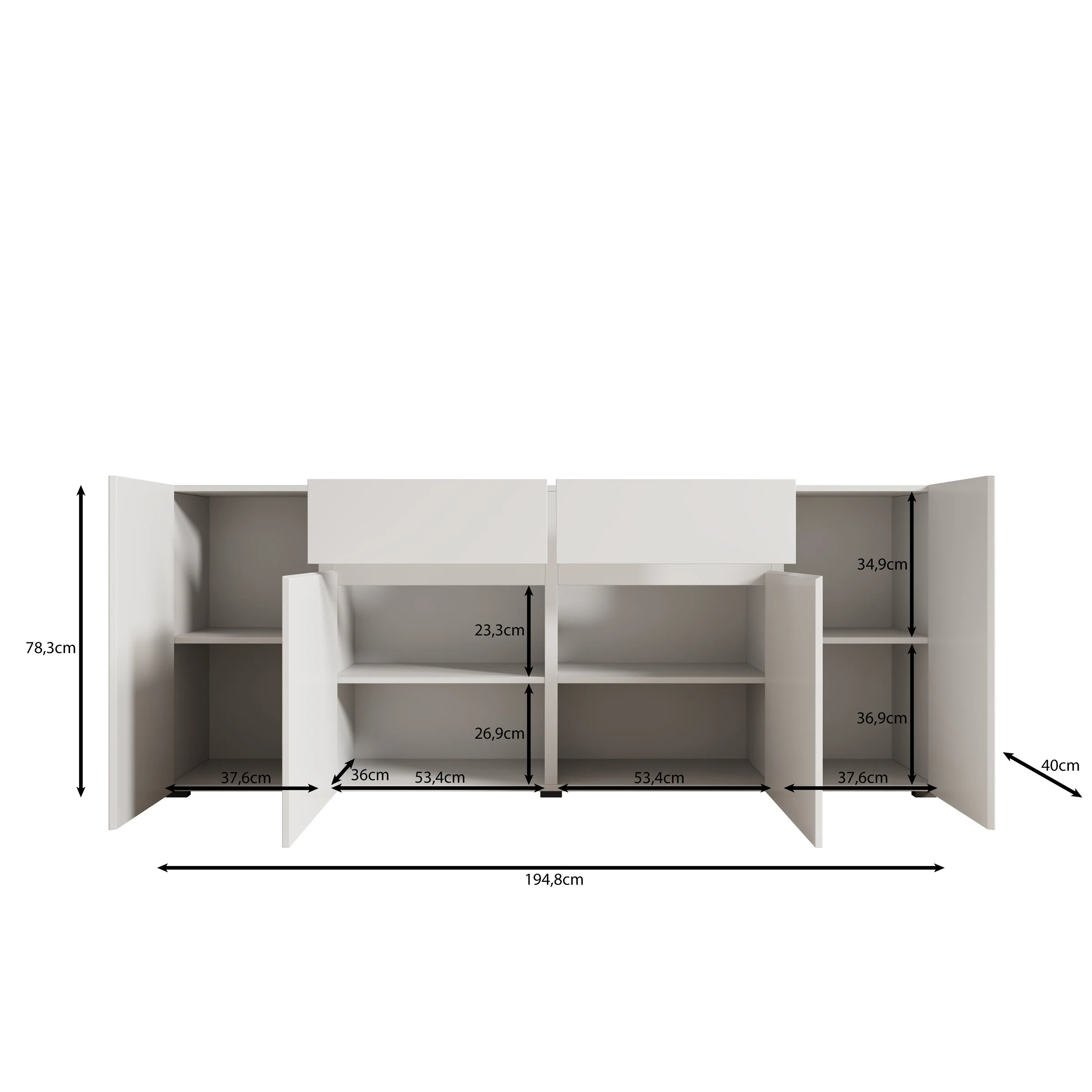 Aroji - Dressoir - Wit - 195x40x78 cm - Image 6
