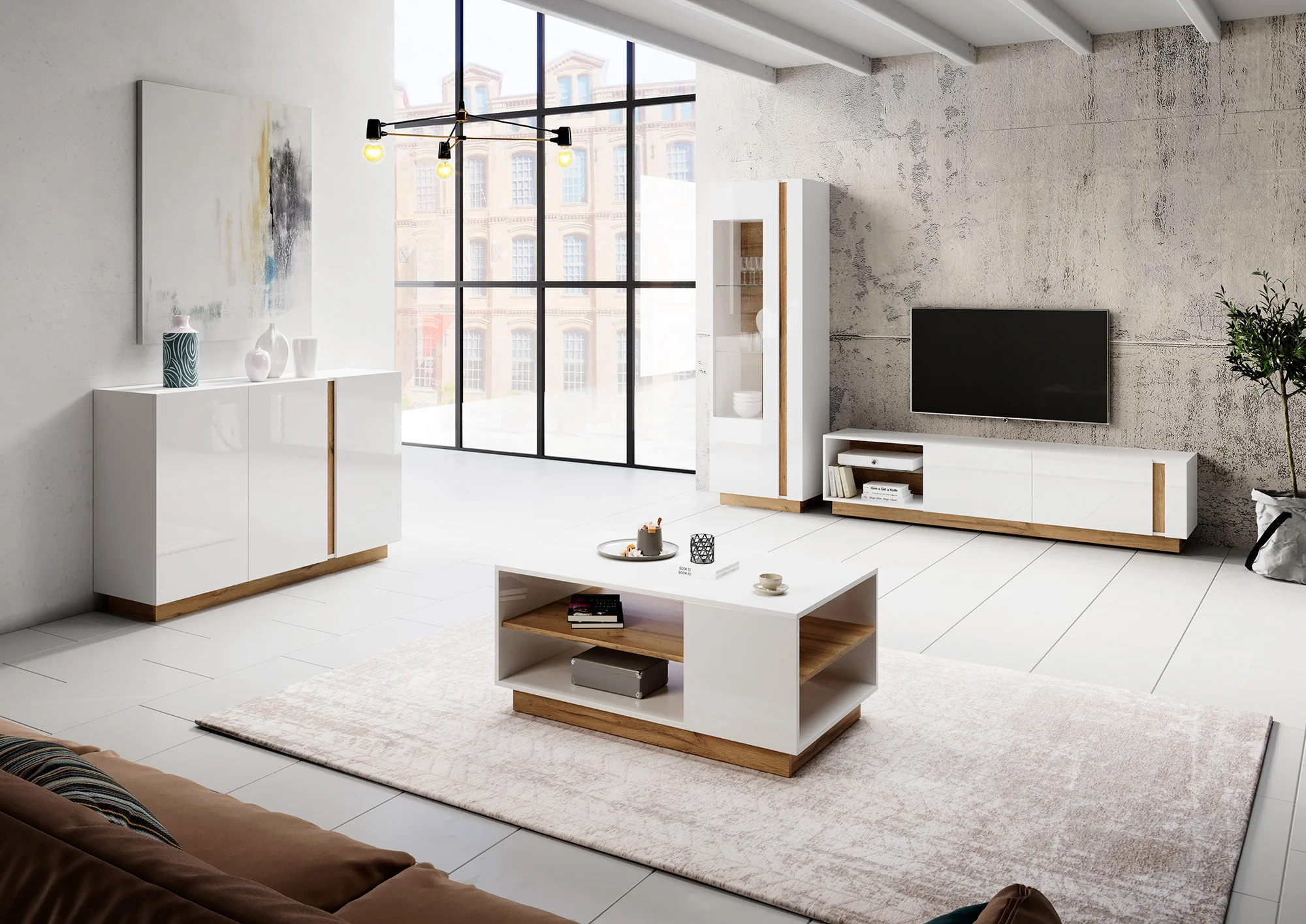 Ashley 2 - Woonkamer - Wit/eiken