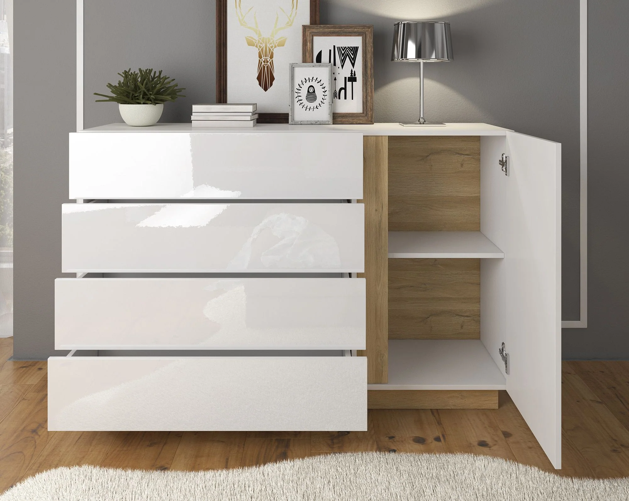 Ashley - Dressoir - Wit/eiken - 138x40x91 cm - Image 3