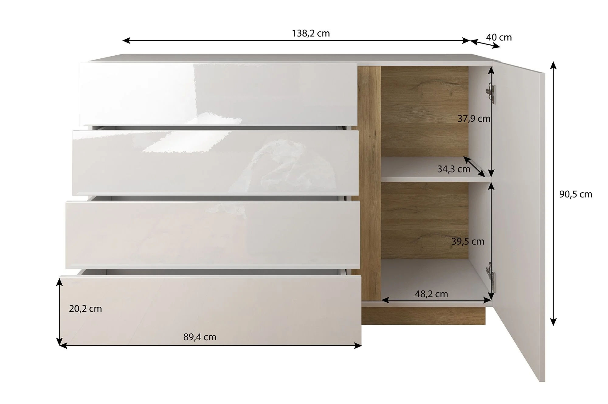 Ashley - Dressoir - Wit/eiken - 138x40x91 cm - Image 5
