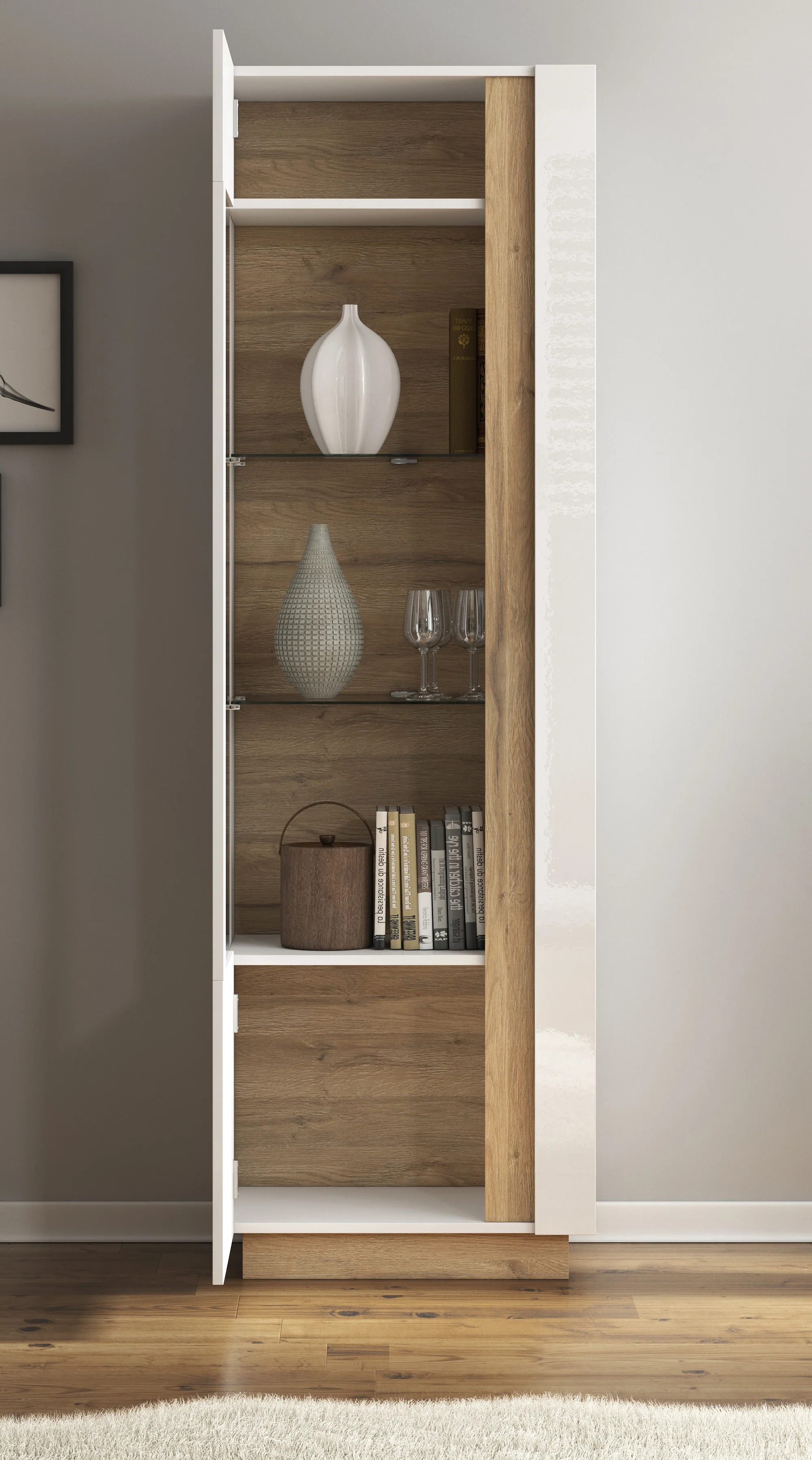 Ashley - Vitrinekast - Wit/eiken - 60x40x194 cm - Image 3
