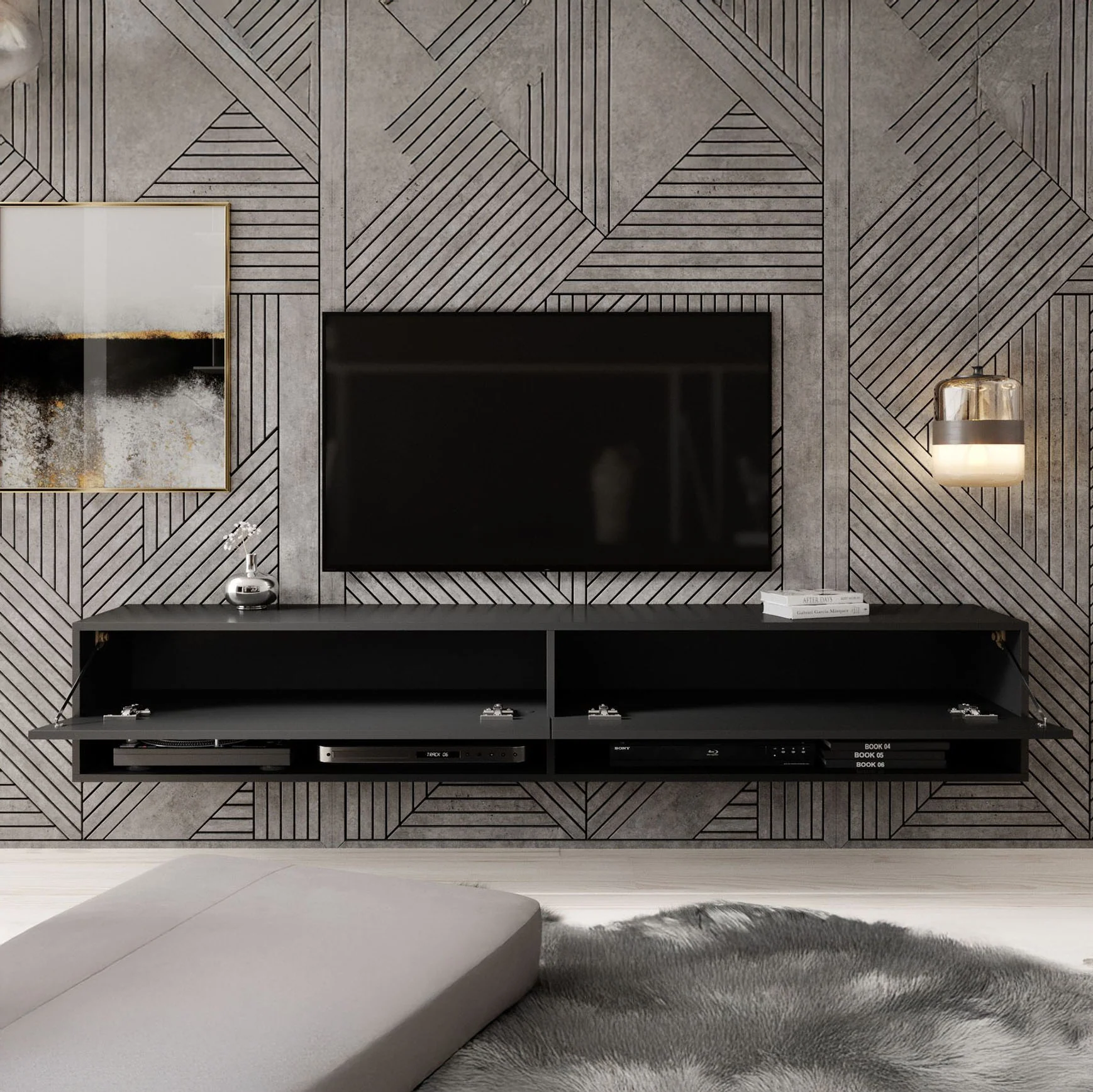 Asino - TV-Meubel  - Mat zwart  - 180 cm - Image 2