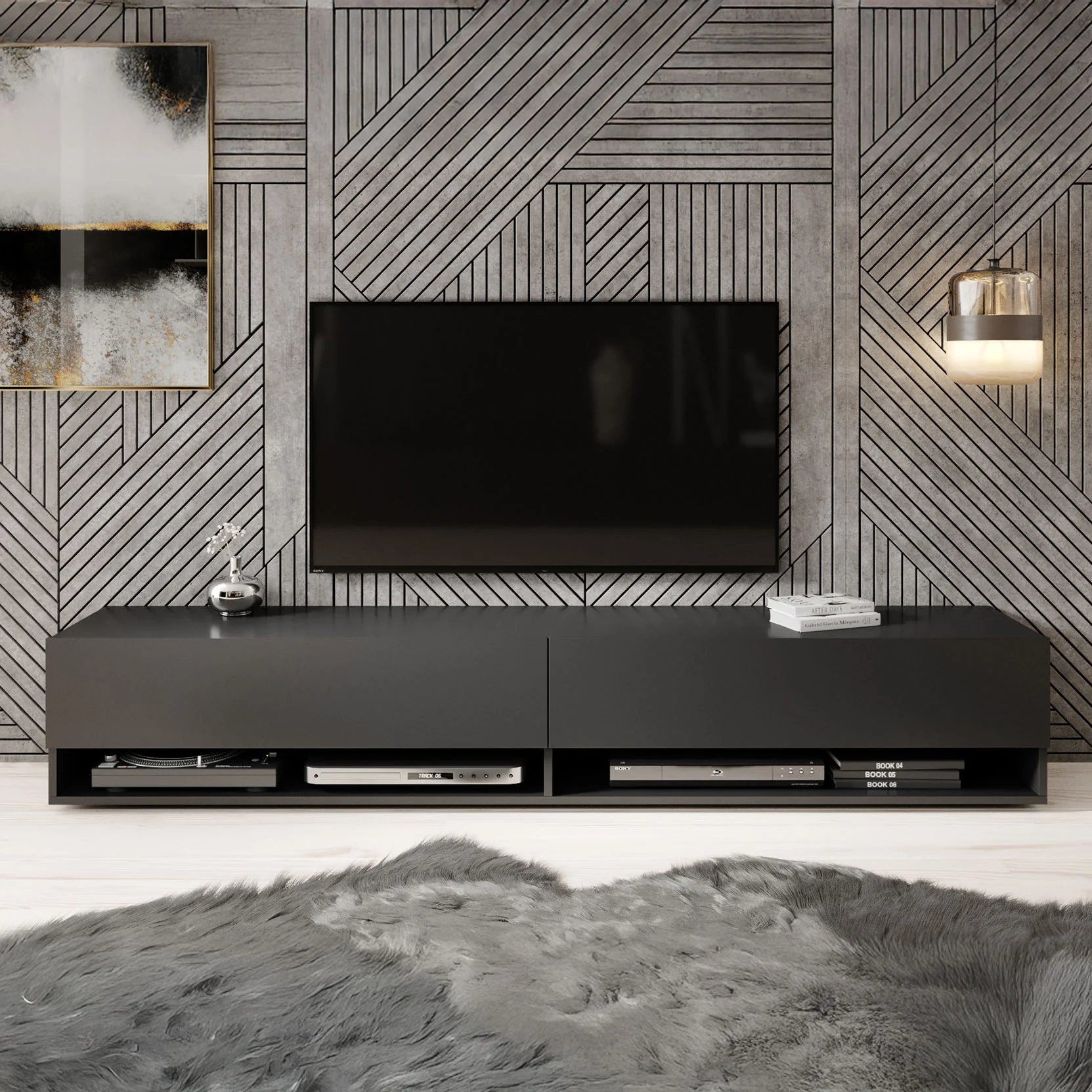 Asino - TV-Meubel  - Mat zwart  - 180 cm - Image 3