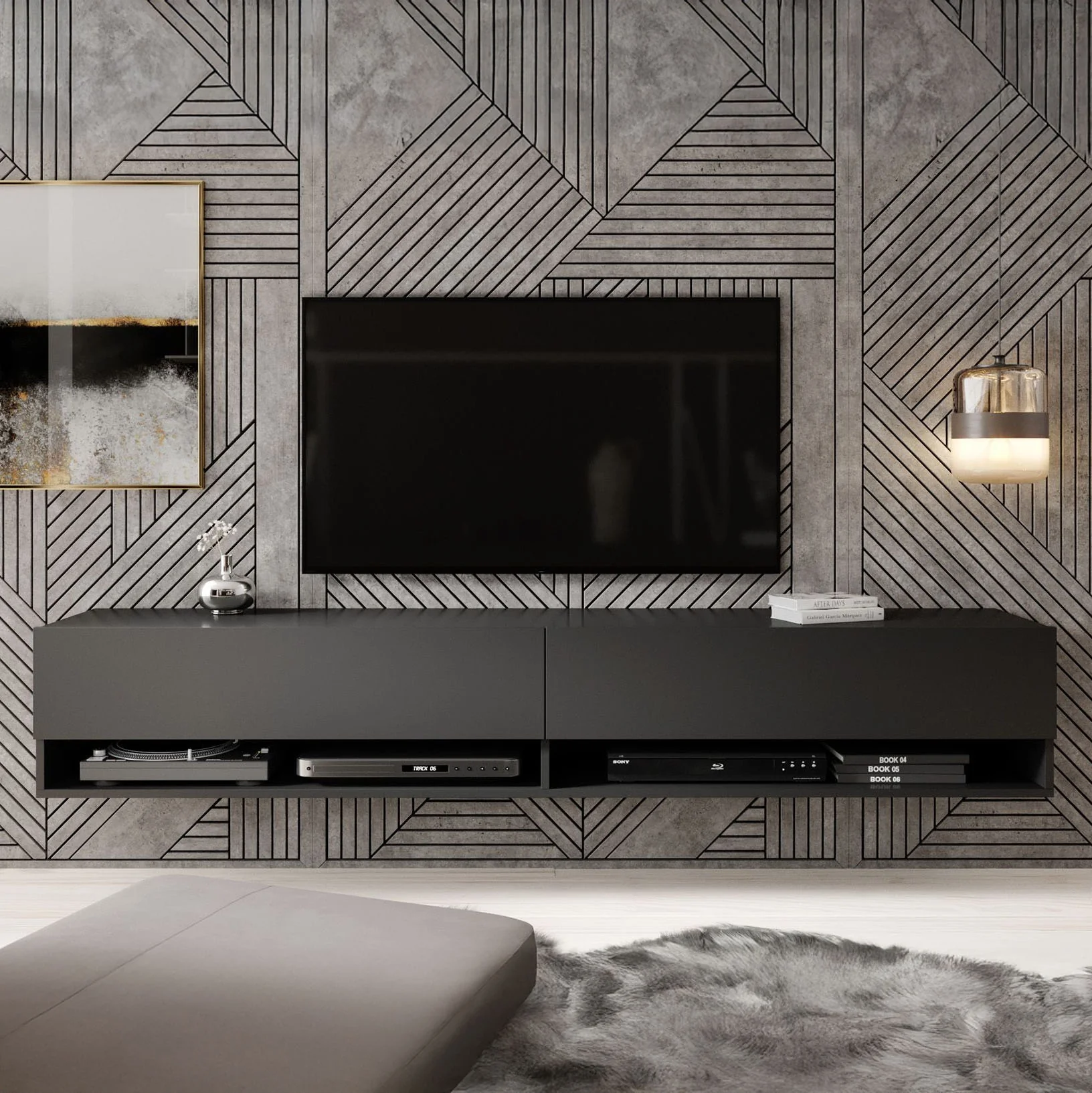Asino - TV-Meubel  - Mat zwart  - 180 cm - Image 4