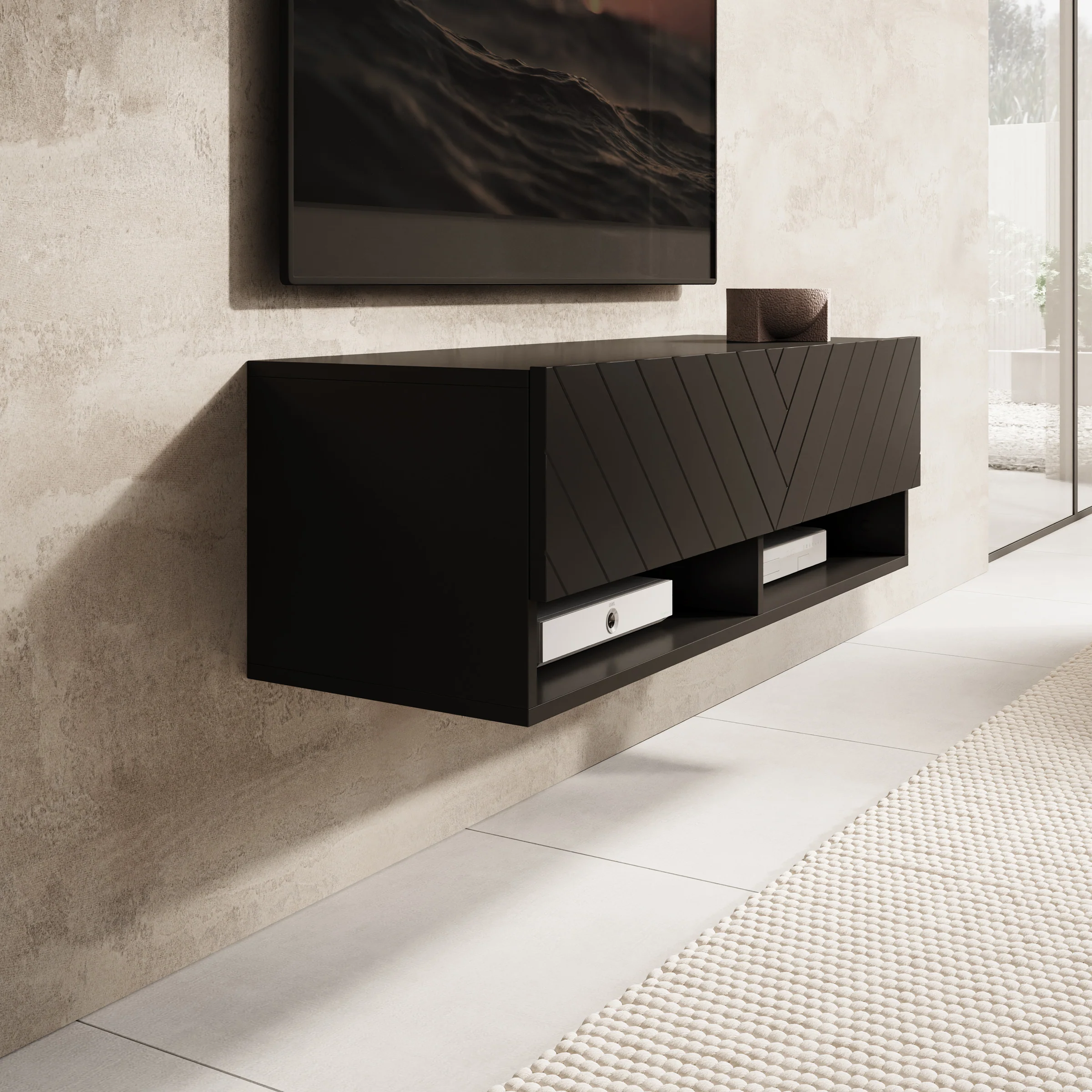 Asino - TV-Meubel  - Zwart visgraat - 100x31x30 cm - Image 5
