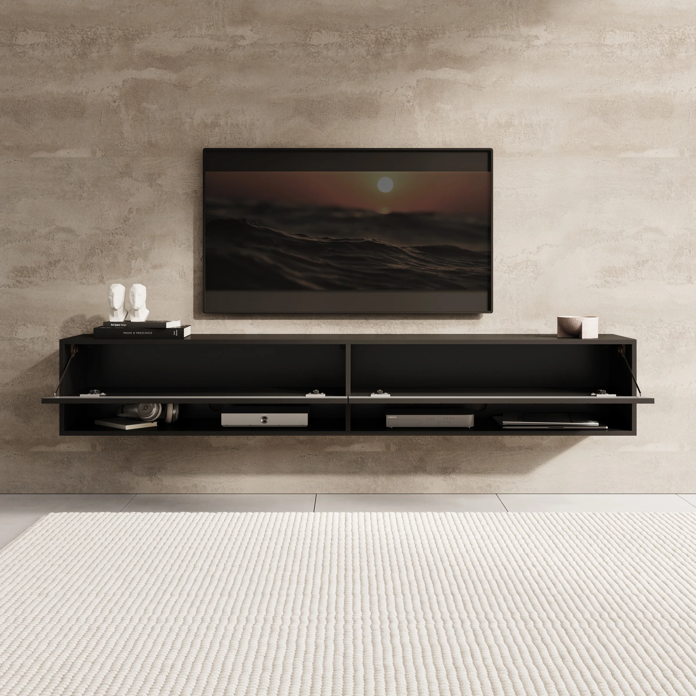Asino - TV-Meubel  - Zwart visgraat  - 180x31x30 cm - Image 2