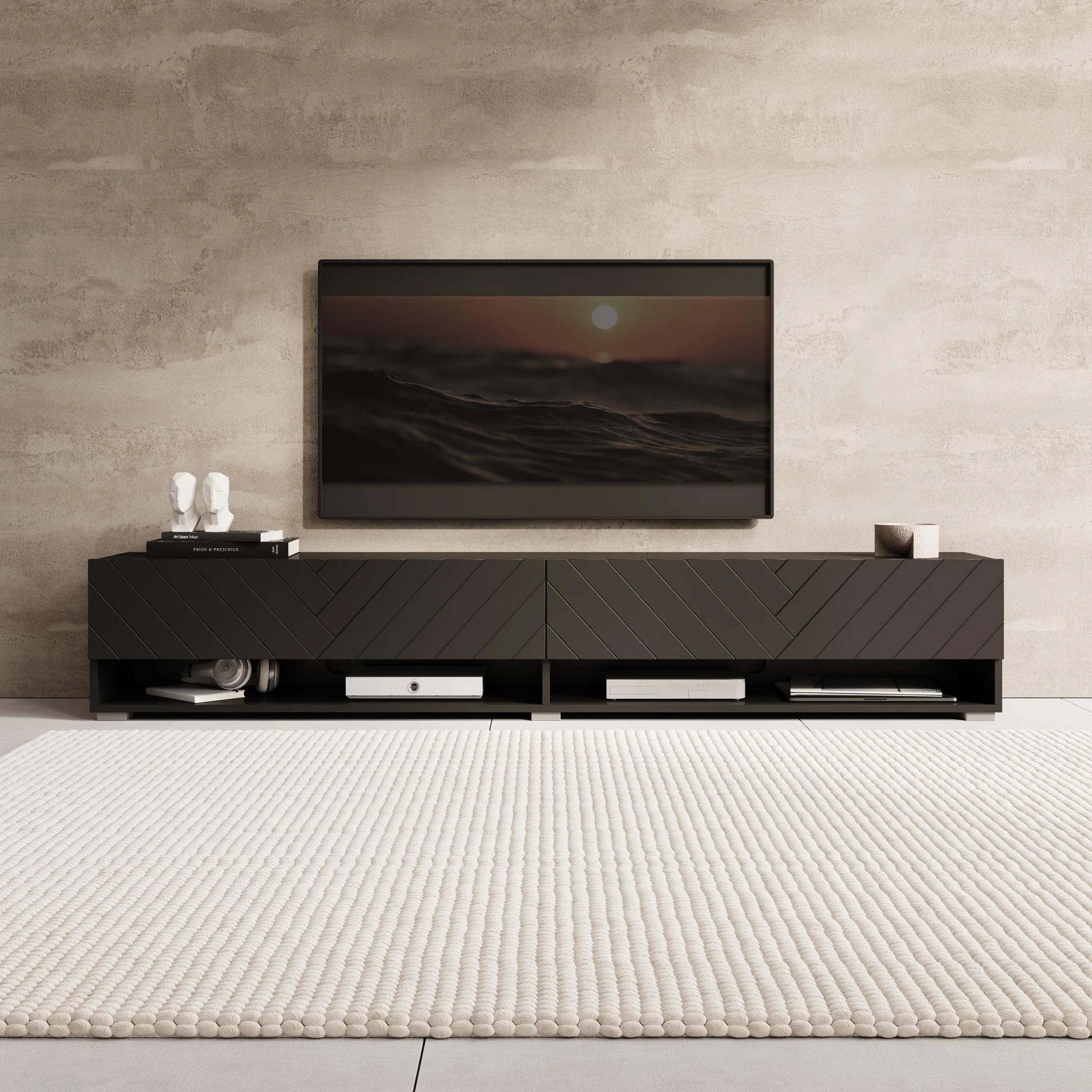 Asino - TV-Meubel  - Zwart visgraat  - 180x31x30 cm - Image 4