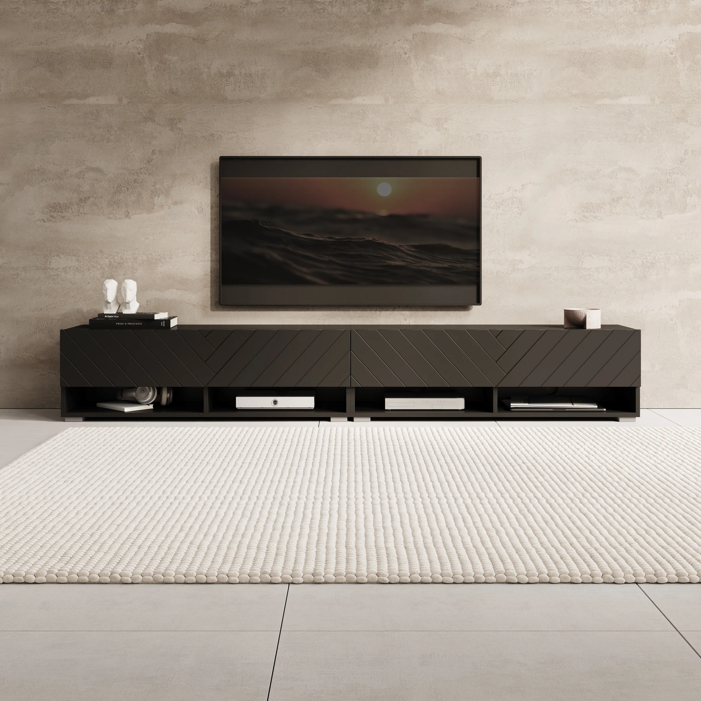 Asino - TV-Meubel  - Zwart visgraat - 200x31x30 cm - Image 4