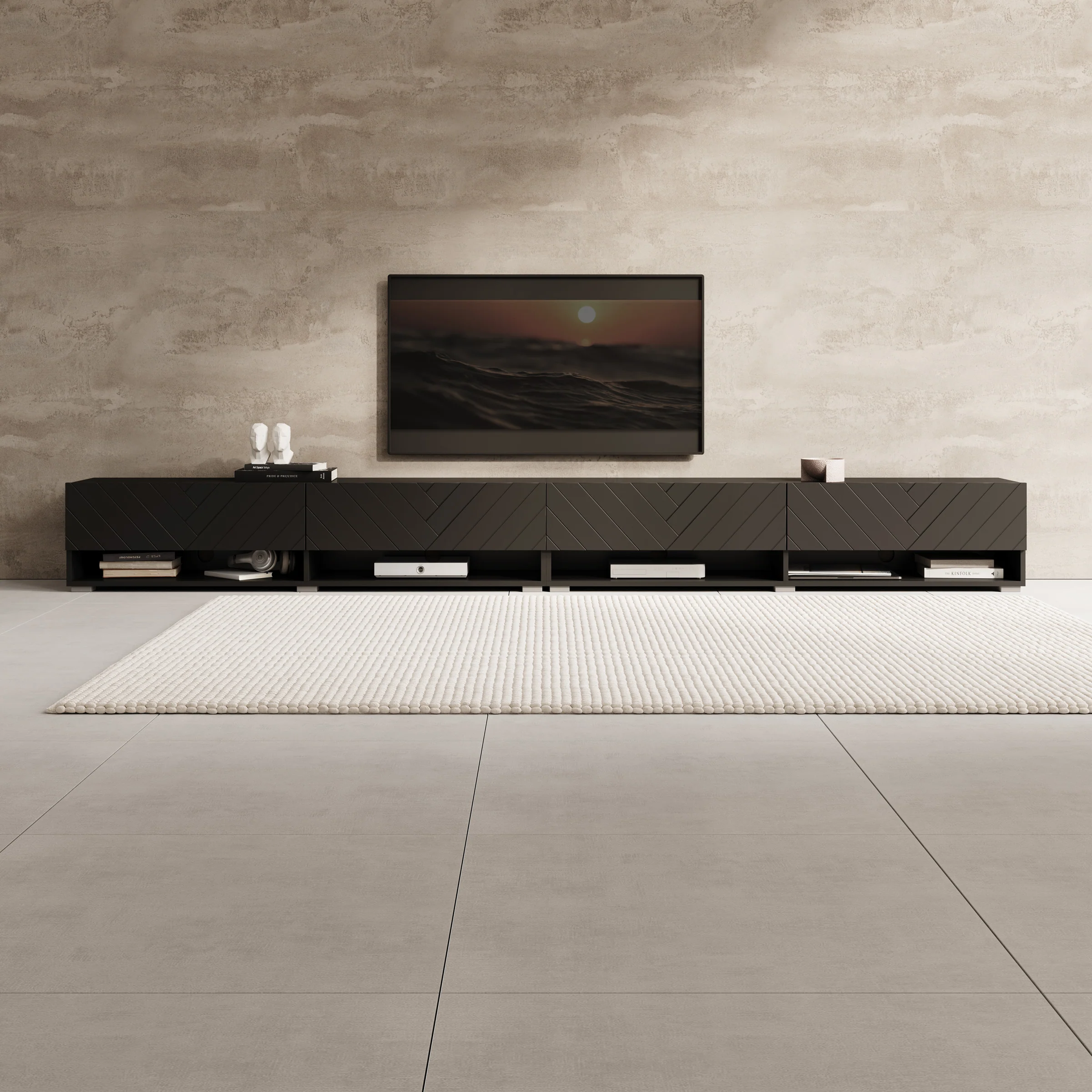 Asino - TV-Meubel  - Zwart Visgraat  - 280x31x30 cm - Image 4