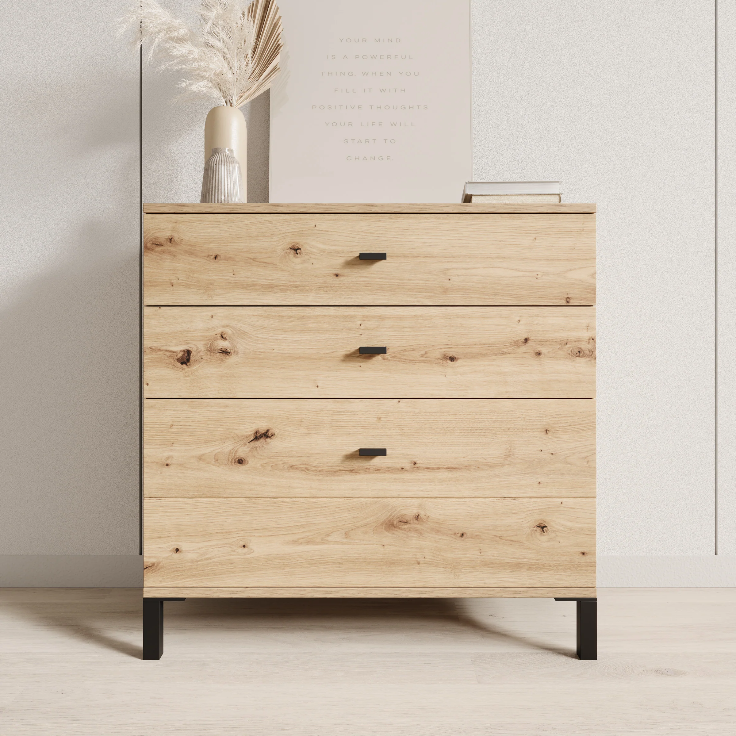 Avellio - Ladekast met 3 lades - Eikenpatroon - 77x35x78 cm - Image 3