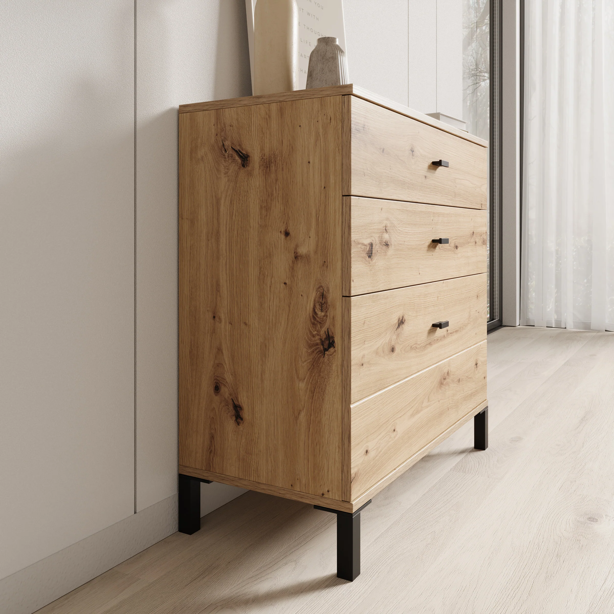 Avellio - Ladekast met 3 lades - Eikenpatroon - 77x35x78 cm - Image 4
