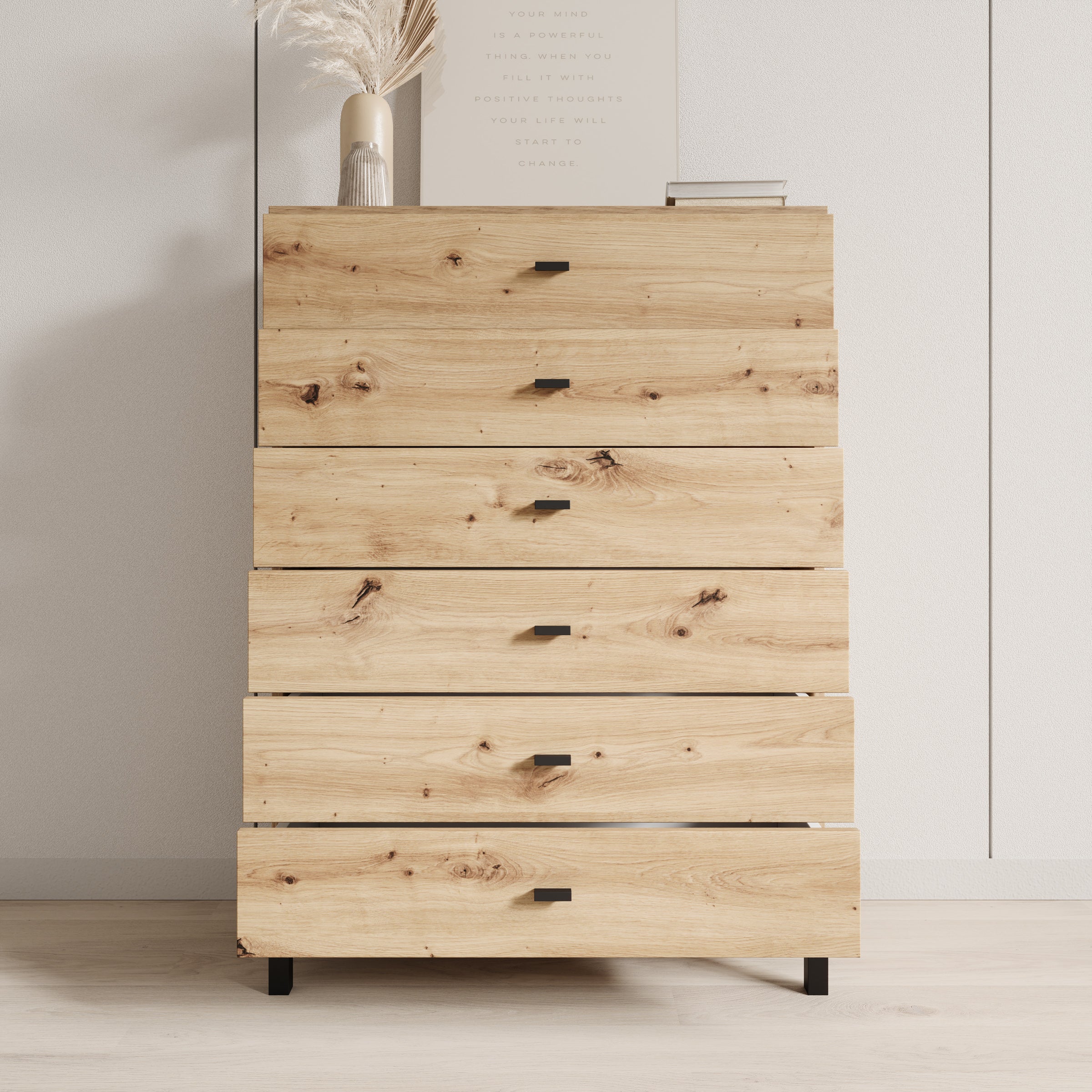 Avellio - Ladekast met 6 lades - Eikenpatroon - 77x35x110 cm - Image 2