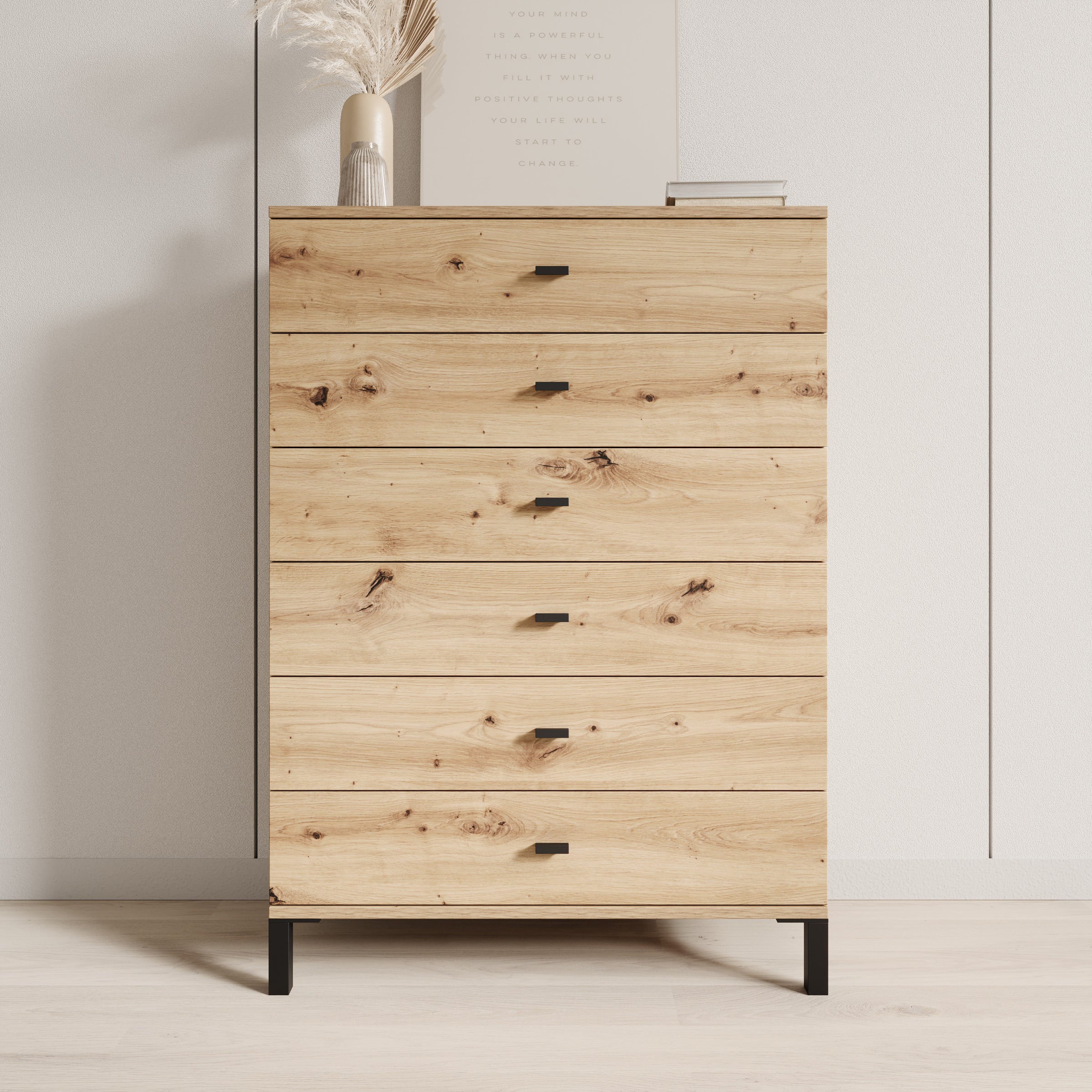 Avellio - Ladekast met 6 lades - Eikenpatroon - 77x35x110 cm - Image 3