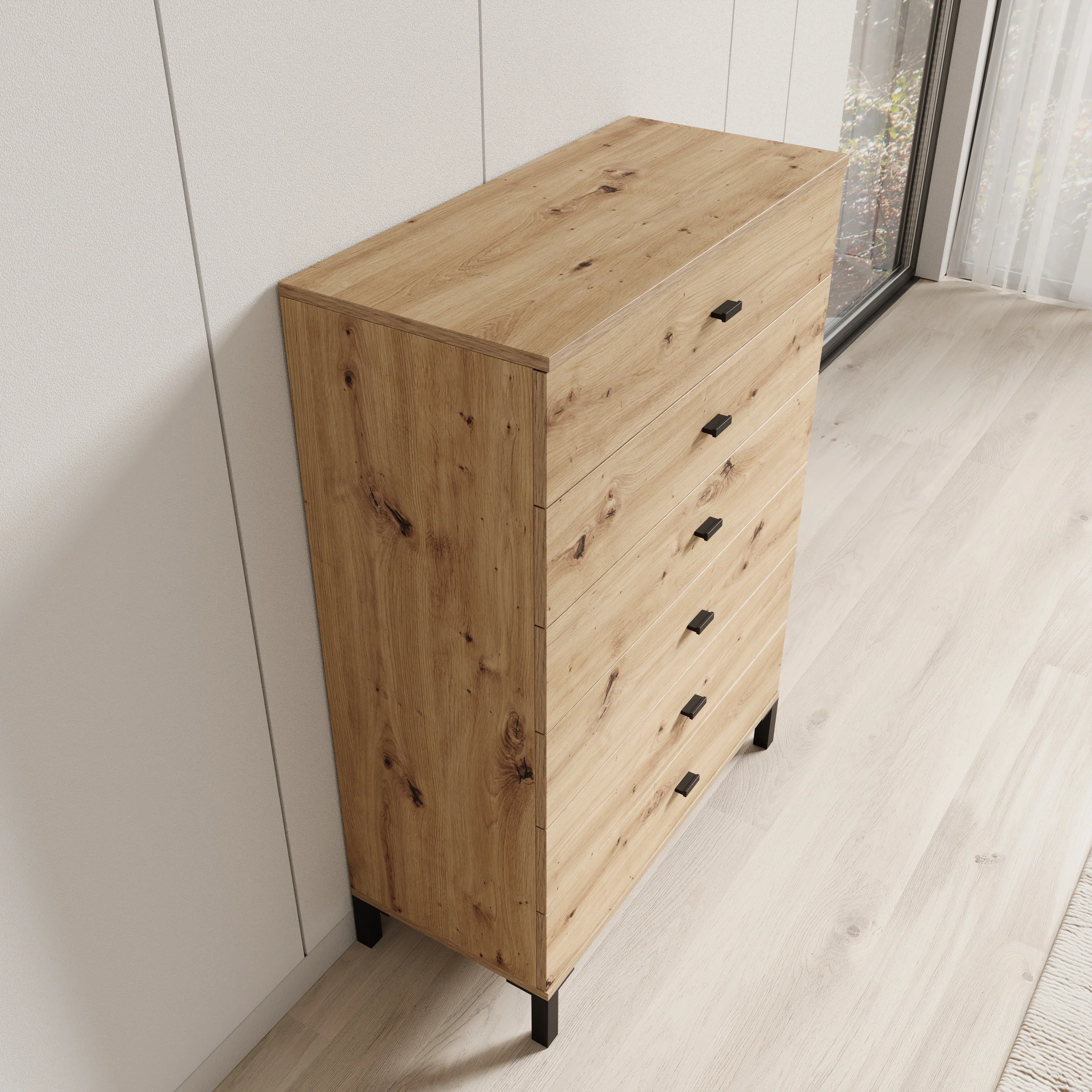 Avellio - Ladekast met 6 lades - Eikenpatroon - 77x35x110 cm - Image 5