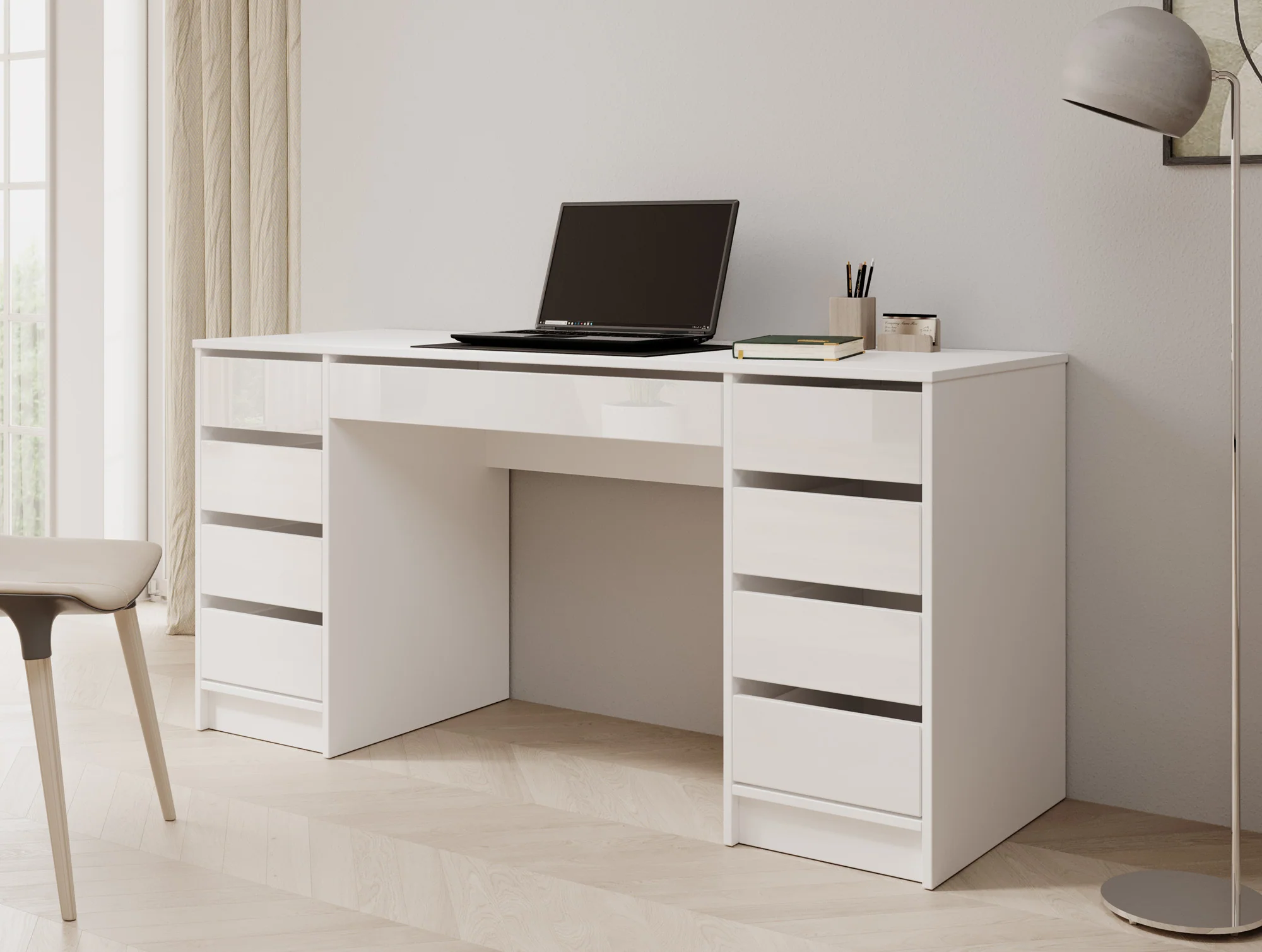 Avio 2 - Bureau - Wit hoogglans - 154x55 cm
