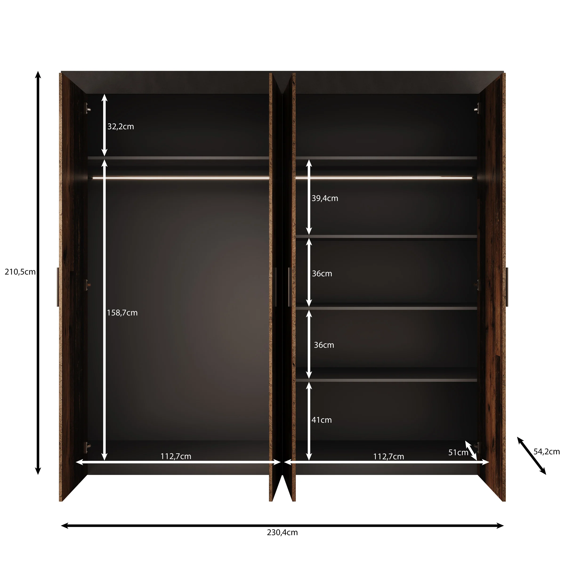 Azen - Kledingkast 4 deurs - Eikenpatroon - 230x54x211 cm - Image 5