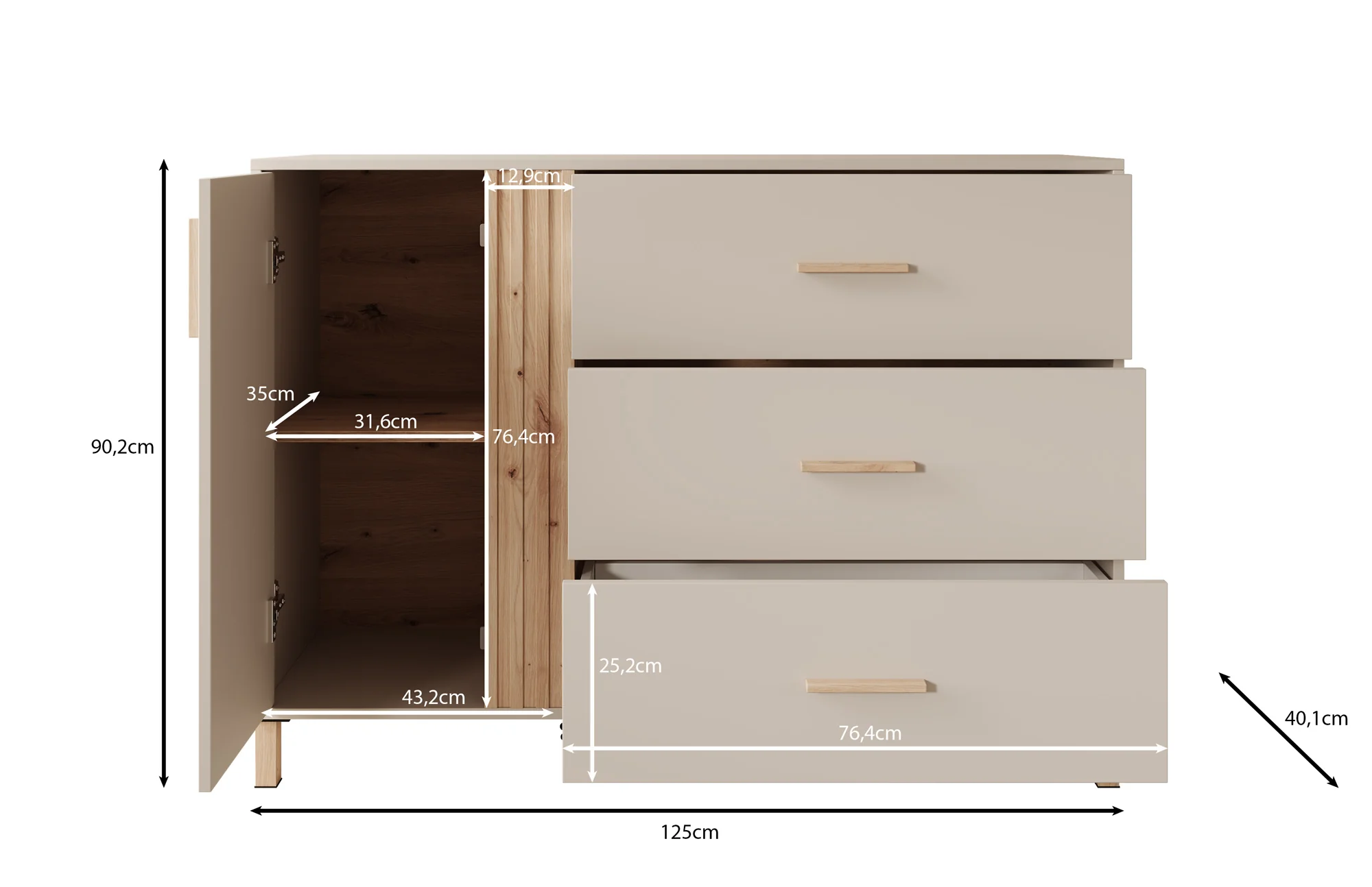 Bahia - Dressoir - Beige - 125x40x90 cm - Image 5