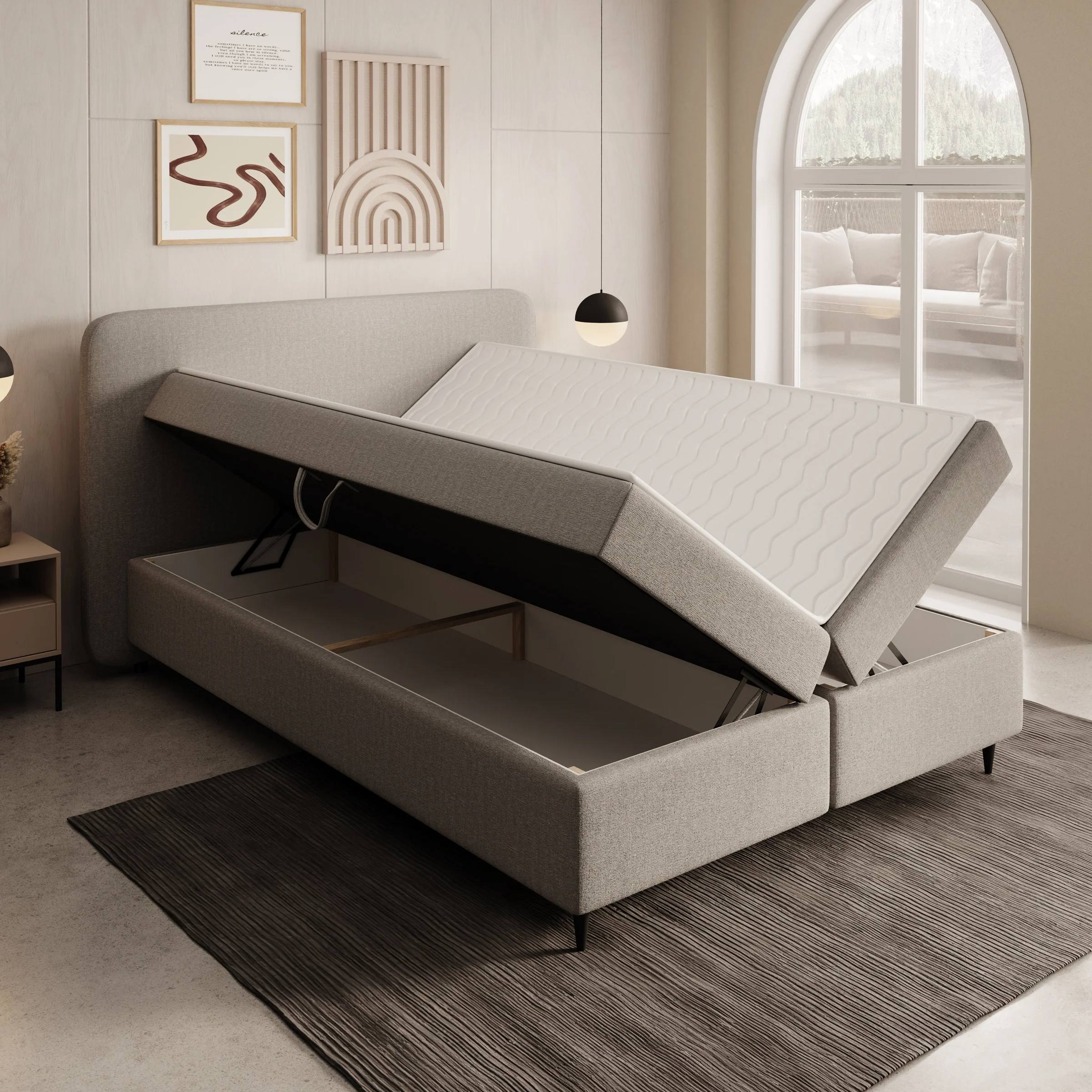 Baldini - Boxspring met opbergruimte - Stof beige - 140x200 cm - Image 2