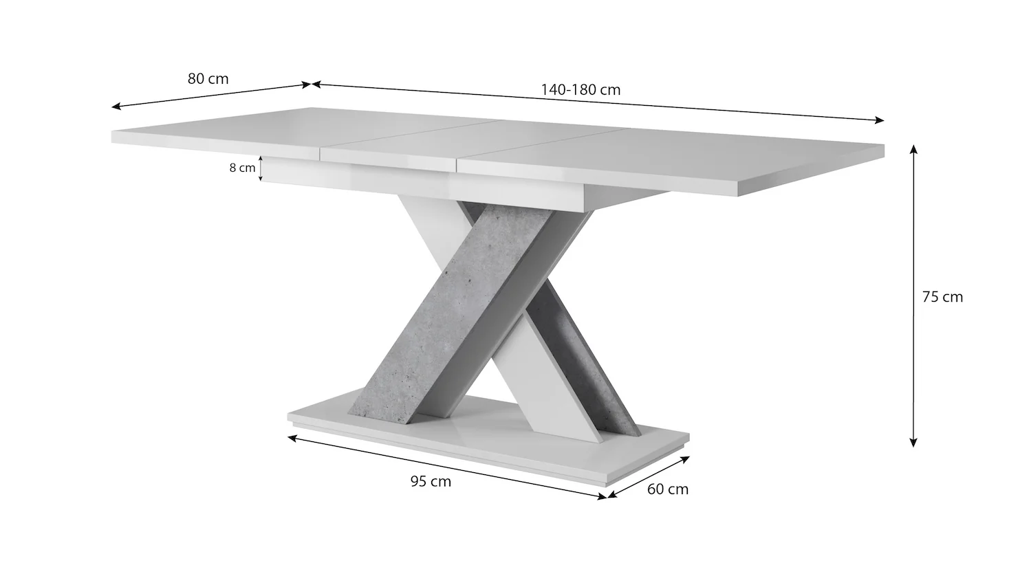 Bari - Eetkamertafel - Betonlook/wit - 140x80x75 cm - Image 4
