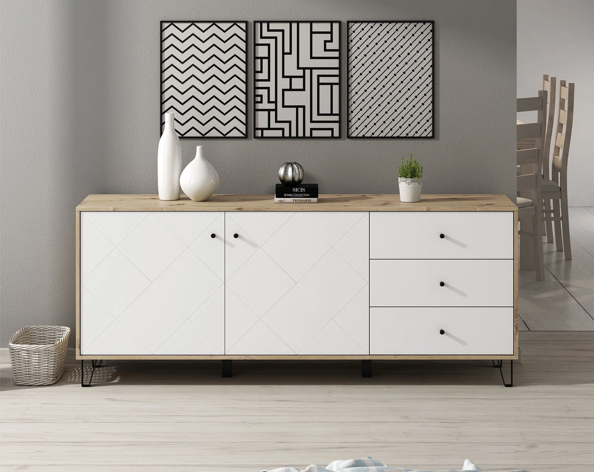 Barlo - Dressoir - Wit/eiken - 183x40x75 cm - Image 2