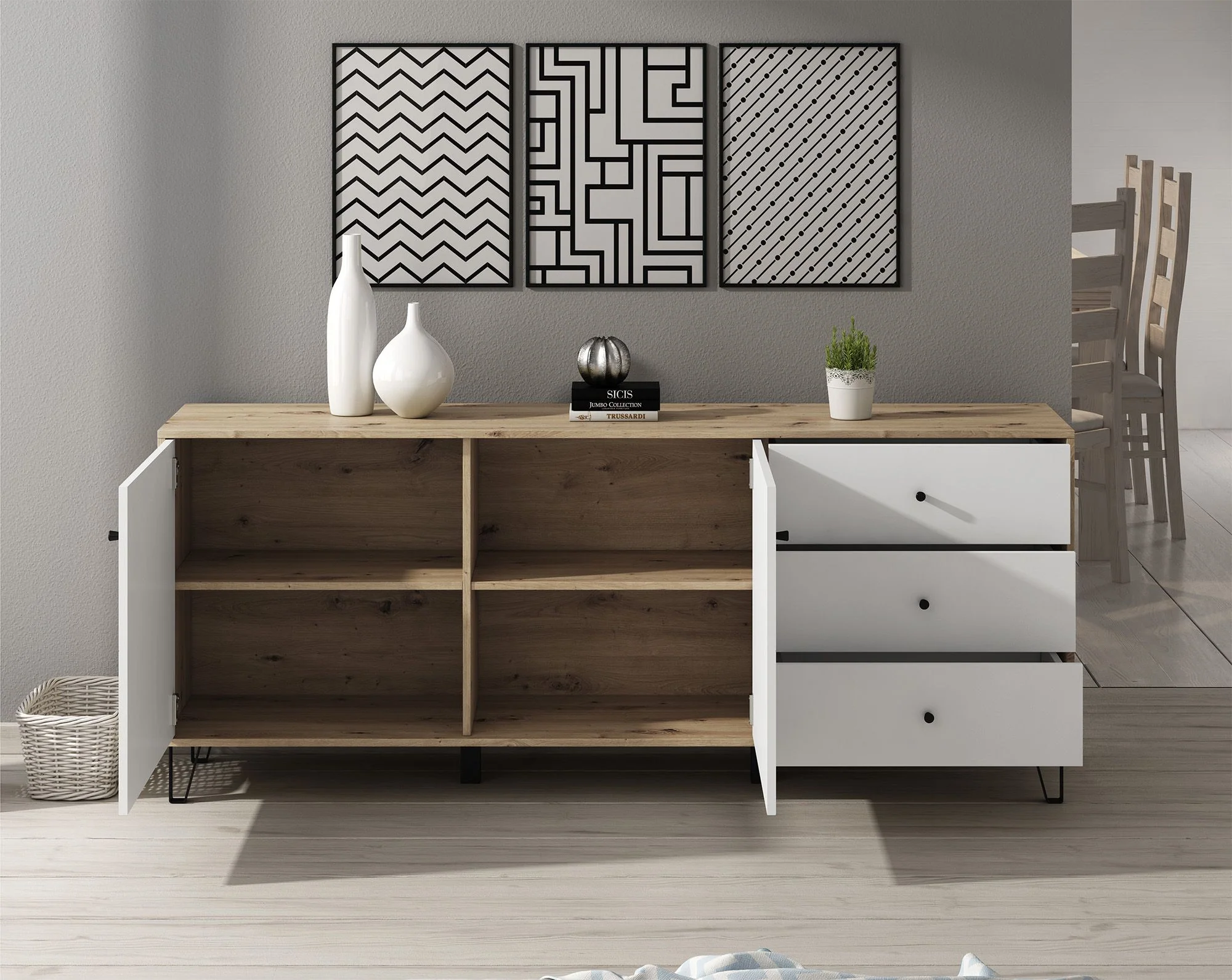 Barlo - Dressoir - Wit/eiken - 183x40x75 cm - Image 4