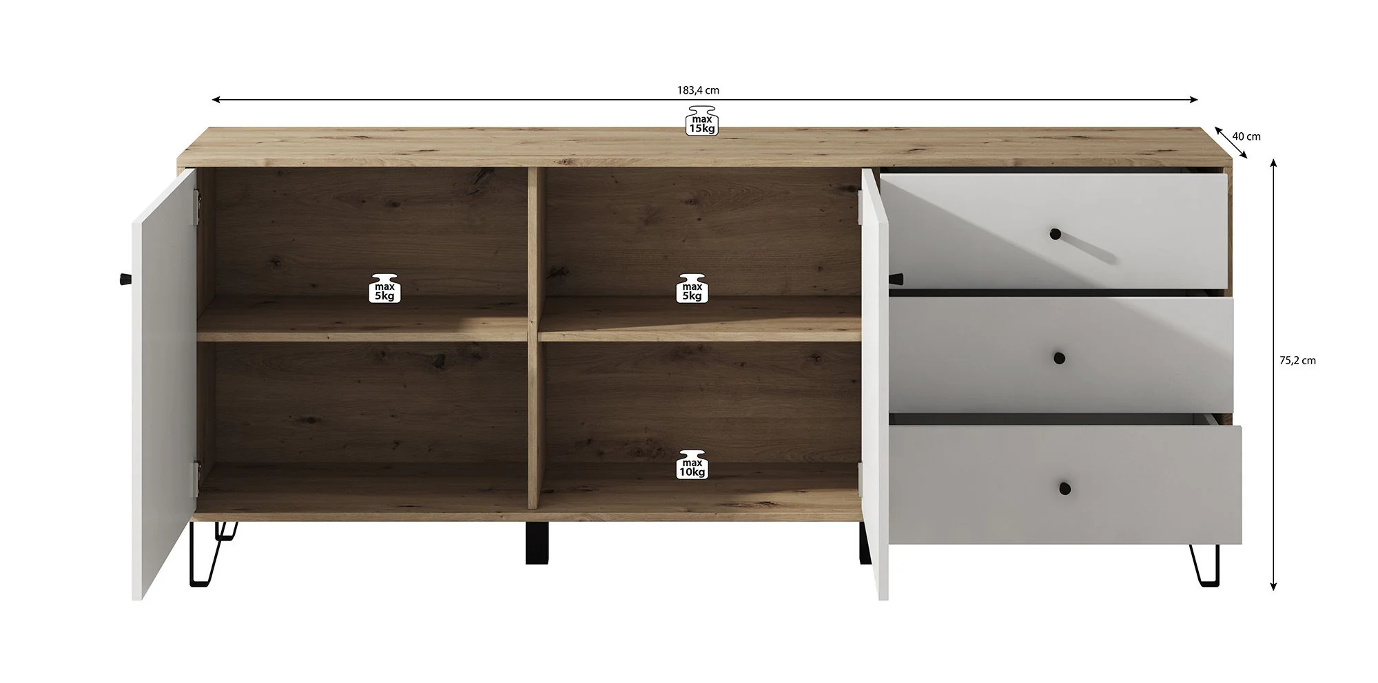 Barlo - Dressoir - Wit/eiken - 183x40x75 cm - Image 5