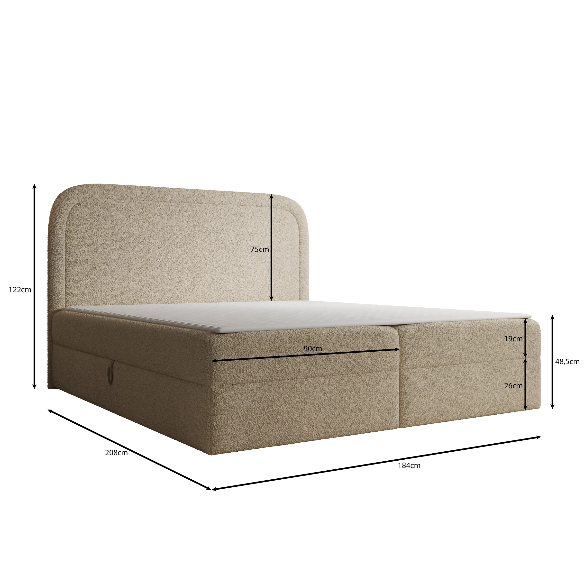 Bastide - Boxspring - Teddystof beige - 180x200 cm - Image 4
