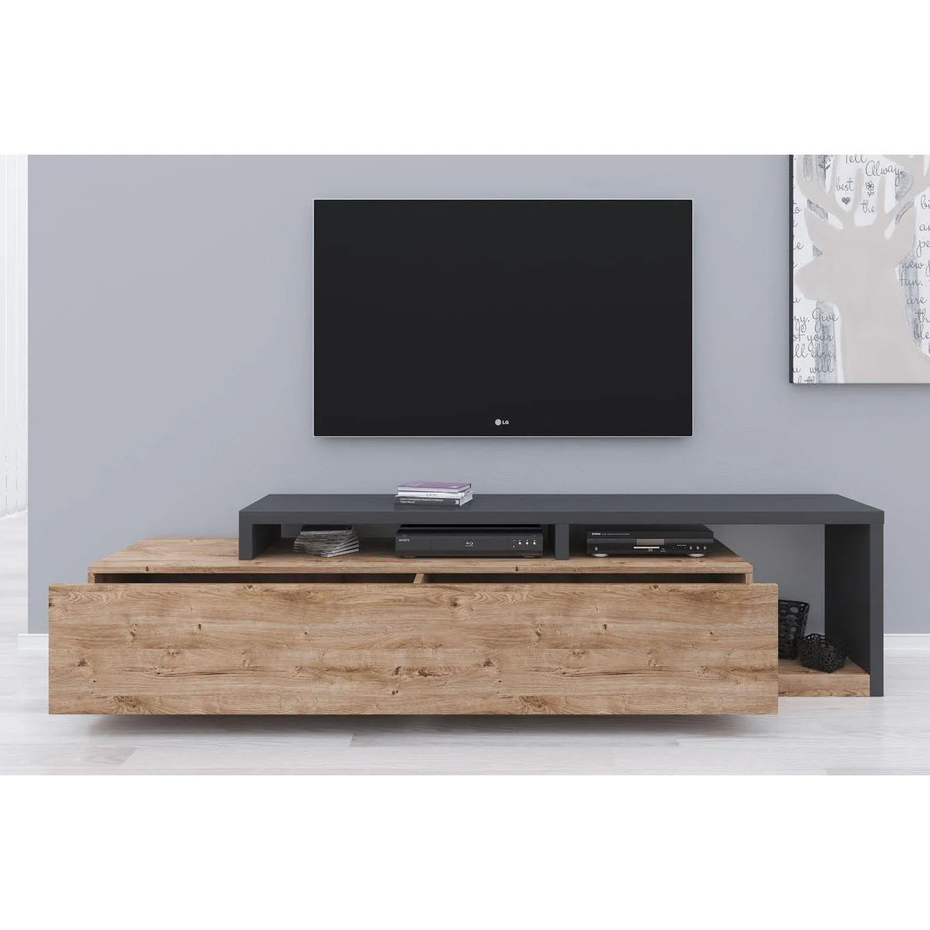 Bello - TV-Meubel met lade - Eiken/antraciet  - 219 cm - Image 2