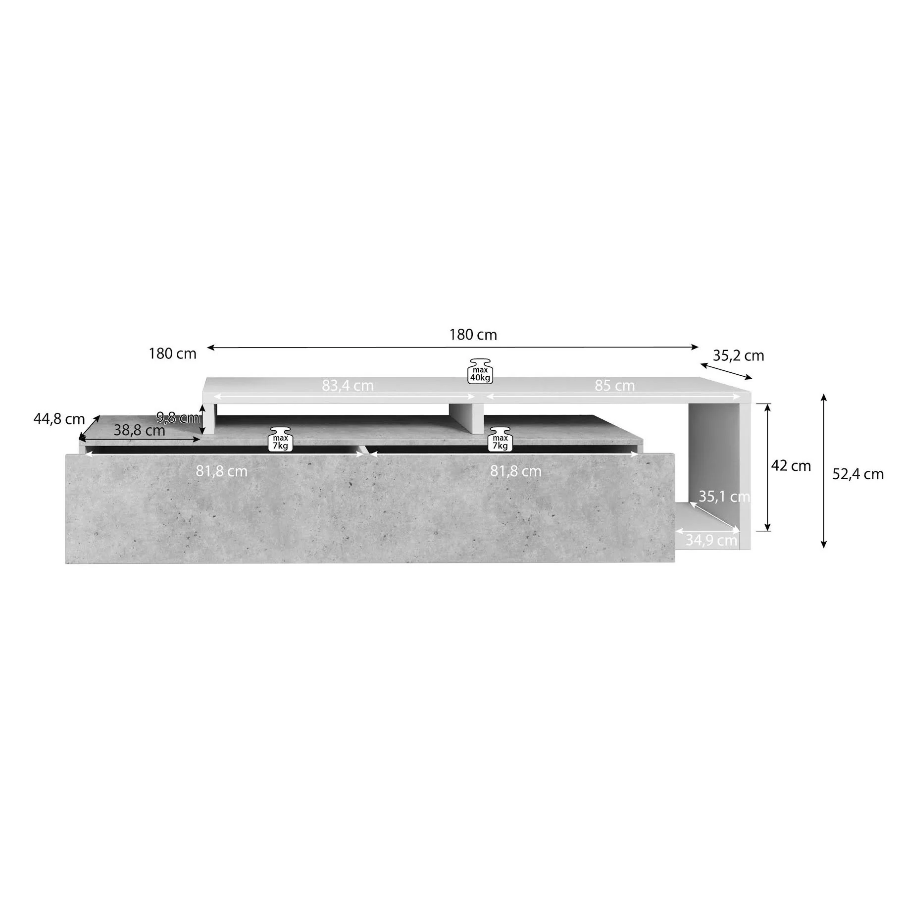 Bello - TV-Meubel met lade - Grijs/eiken  - 219 cm - Image 5